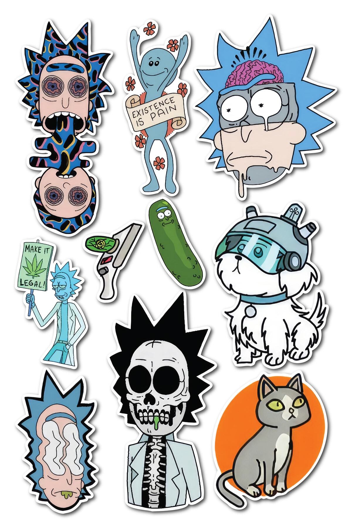 10 Adet Rick and Morty Sticker Seti - Telefon, Tablet, Defter, Laptop Sticker