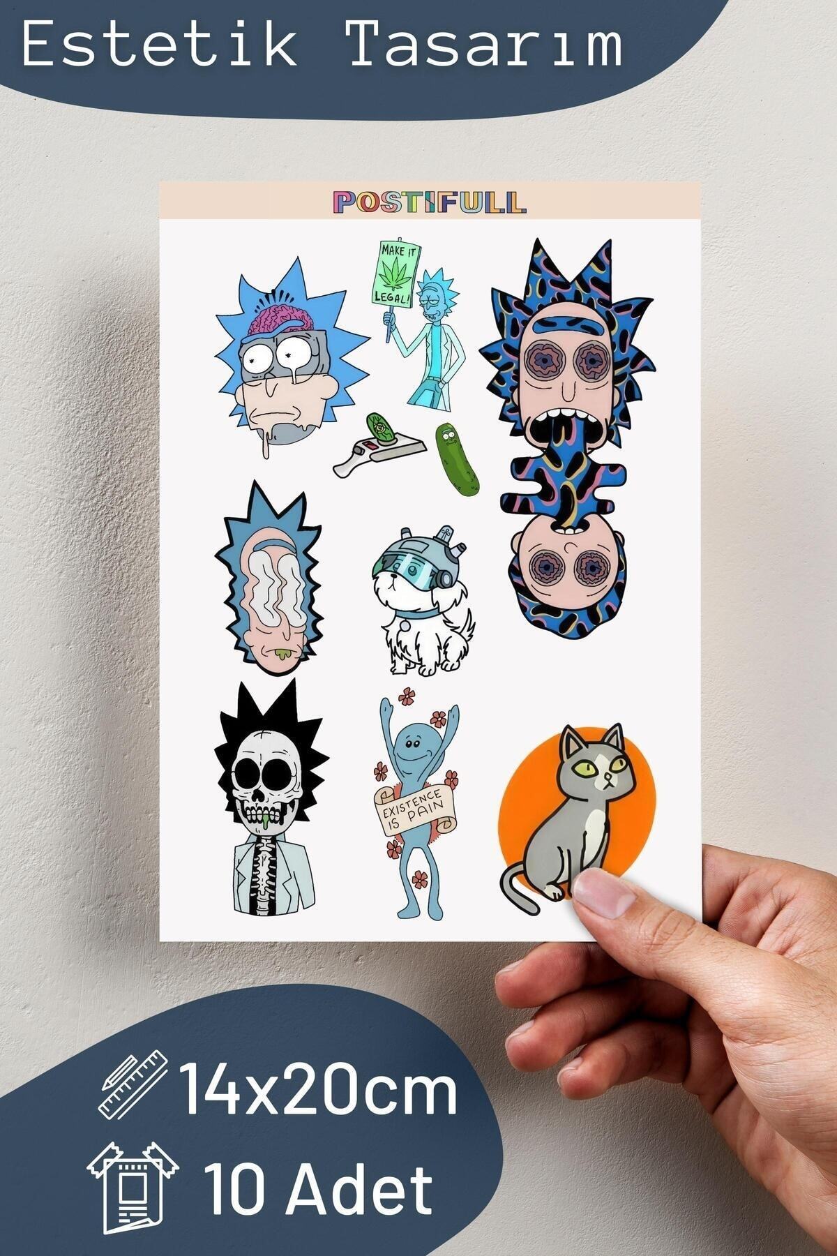 10 Adet Rick and Morty Sticker Seti - Telefon, Tablet, Defter, Laptop Sticker