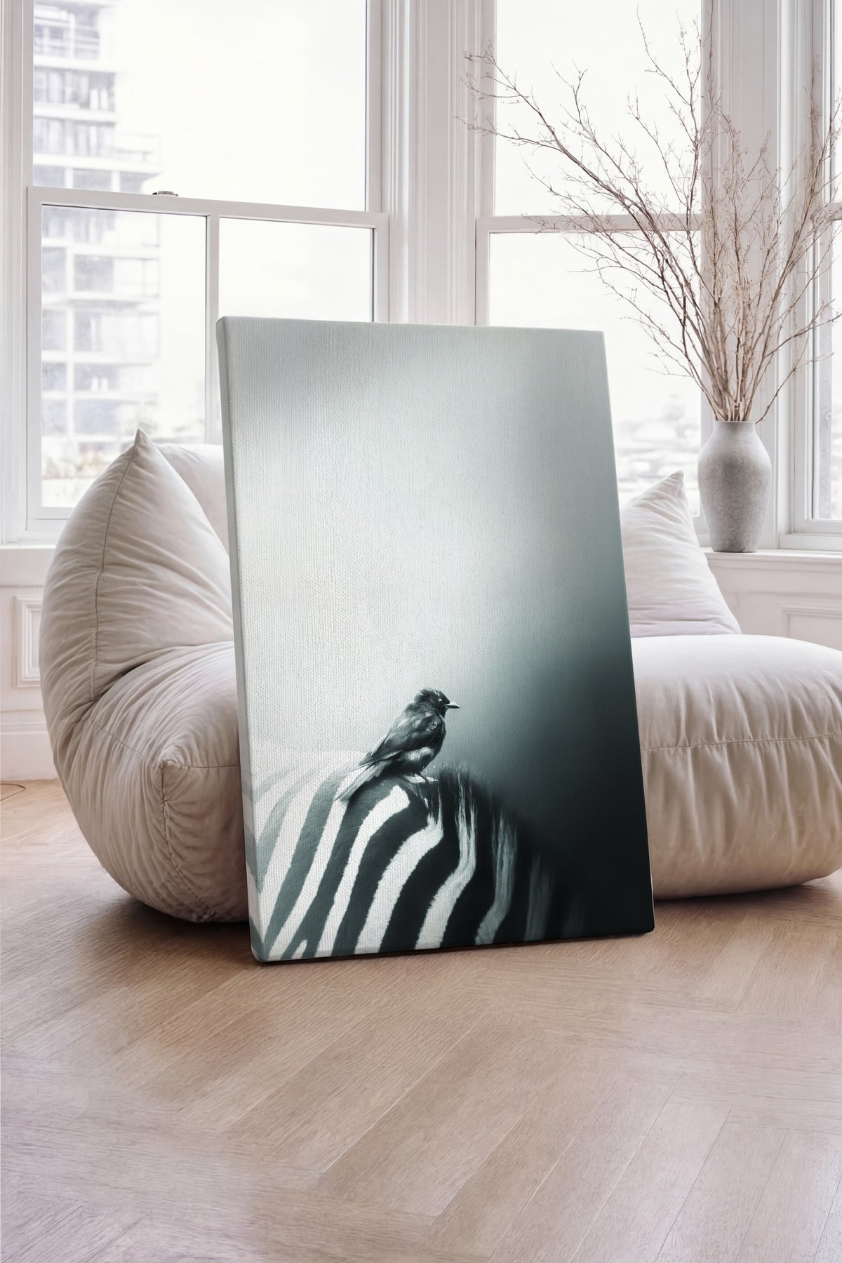 Zebra ve Kuş Fotoğraf Kanvas Tablo