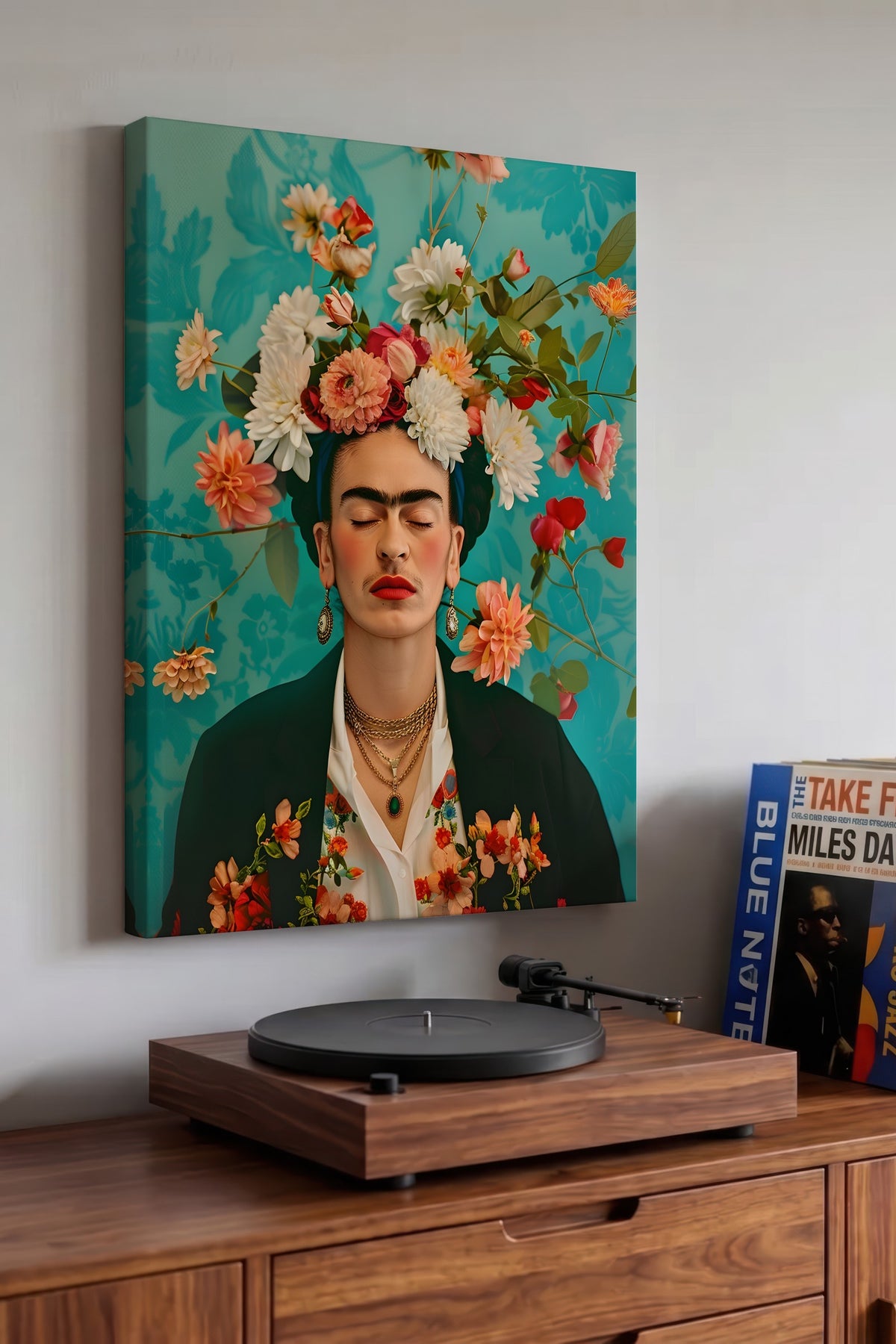 Renkli Çiçekli İnsan Figürü Maximalist Kanvas Tablo