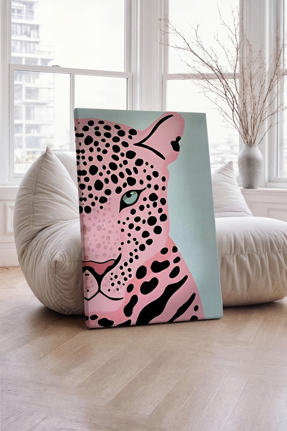 Pembe Panter Tasviri Maximalist Kanvas Tablo