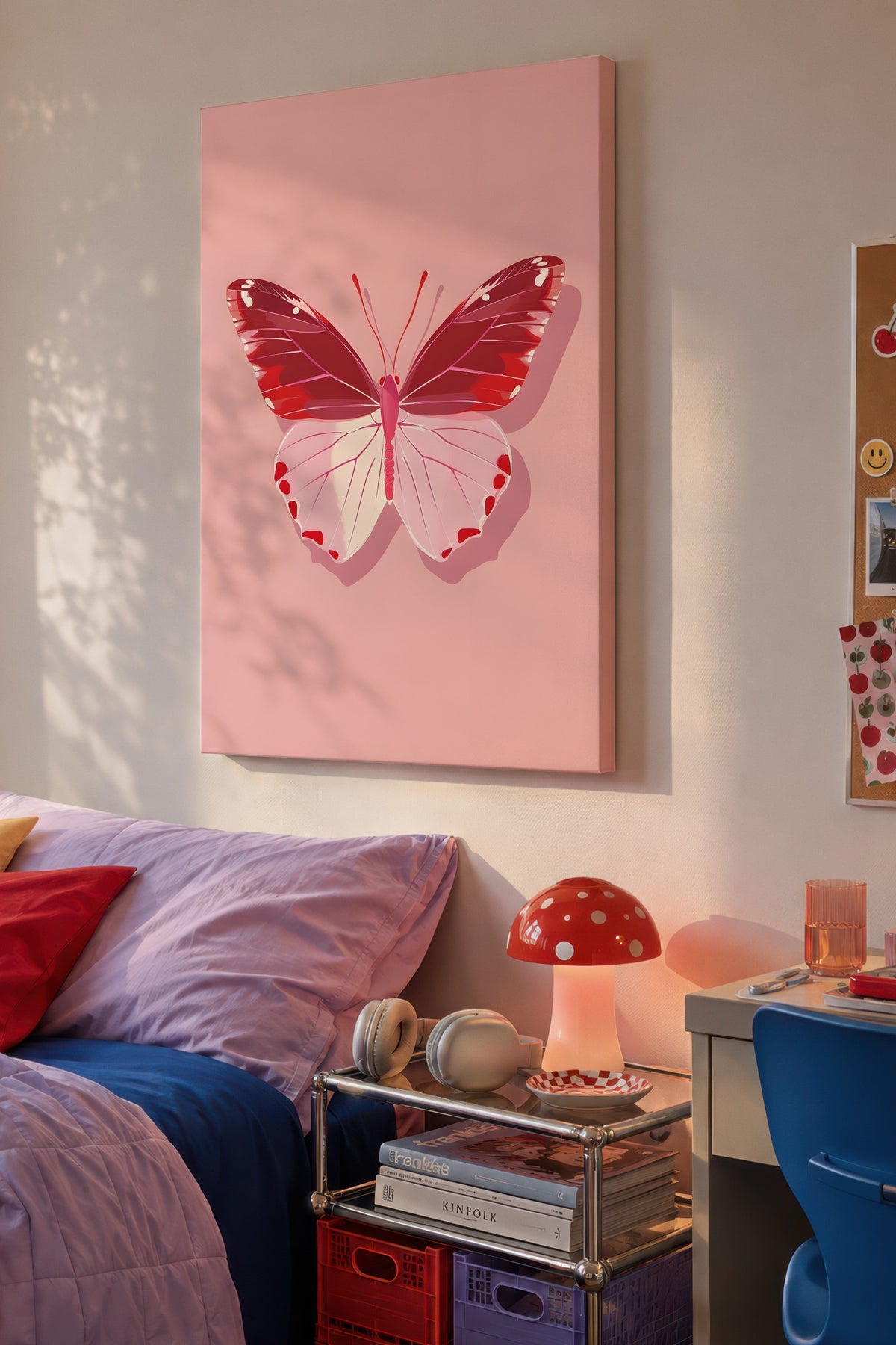 Pembe Kelebek Maximalist Kanvas Tablo