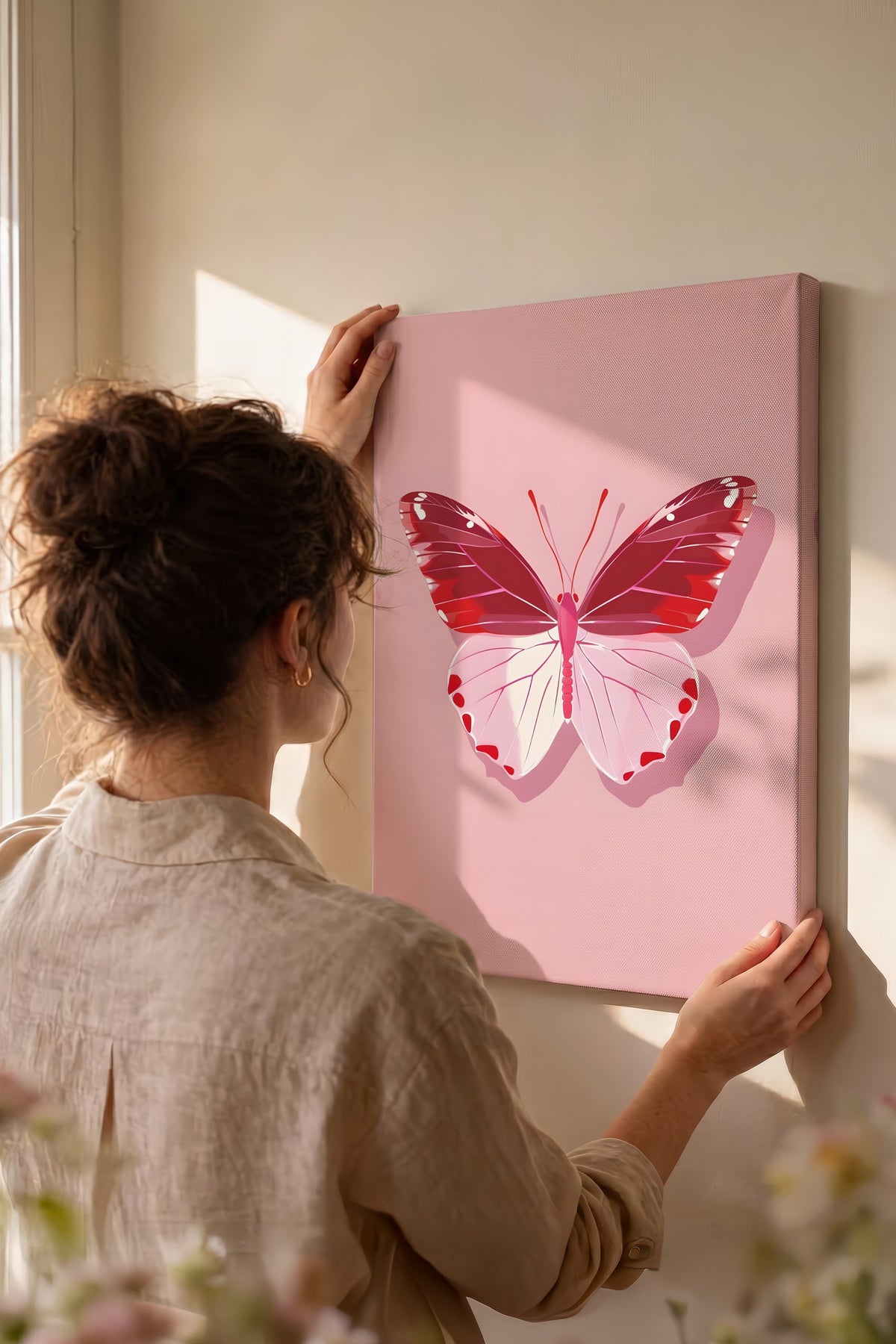 Pembe Kelebek Maximalist Kanvas Tablo