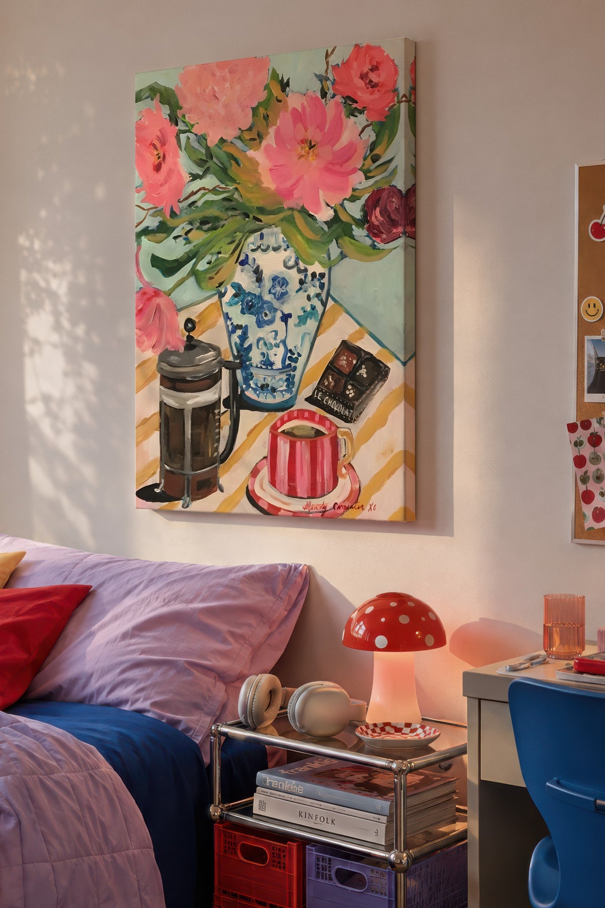 Çiçekli Kahve Masası Maximalist Kanvas Tablo