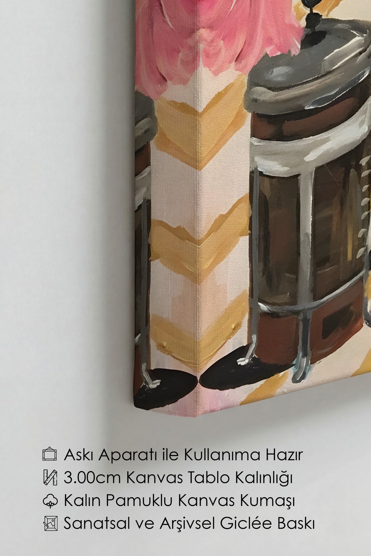 Çiçekli Kahve Masası Maximalist Kanvas Tablo