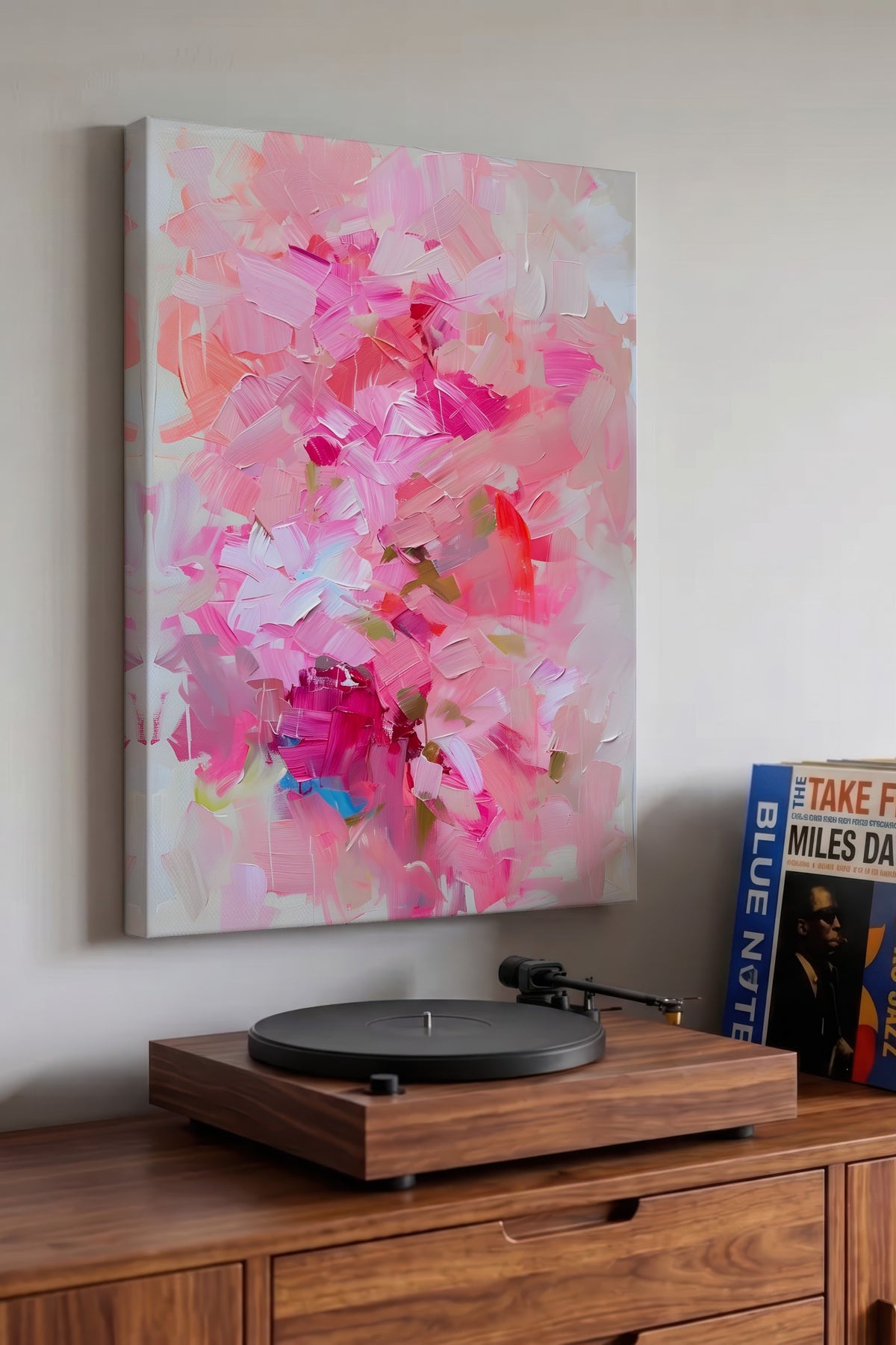Soyut Pembe Fırça Dokunuşları Maximalist Kanvas Tablo