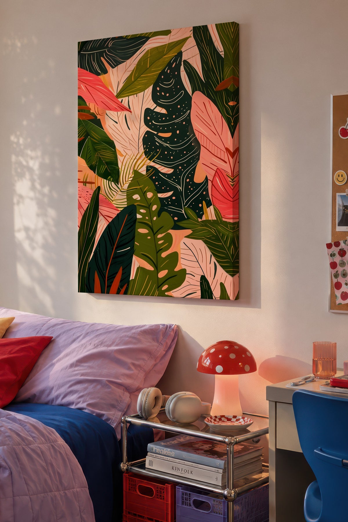 Farklı Tonlarda Tropikal Yaprak Deseni Maximalist Kanvas Tablo