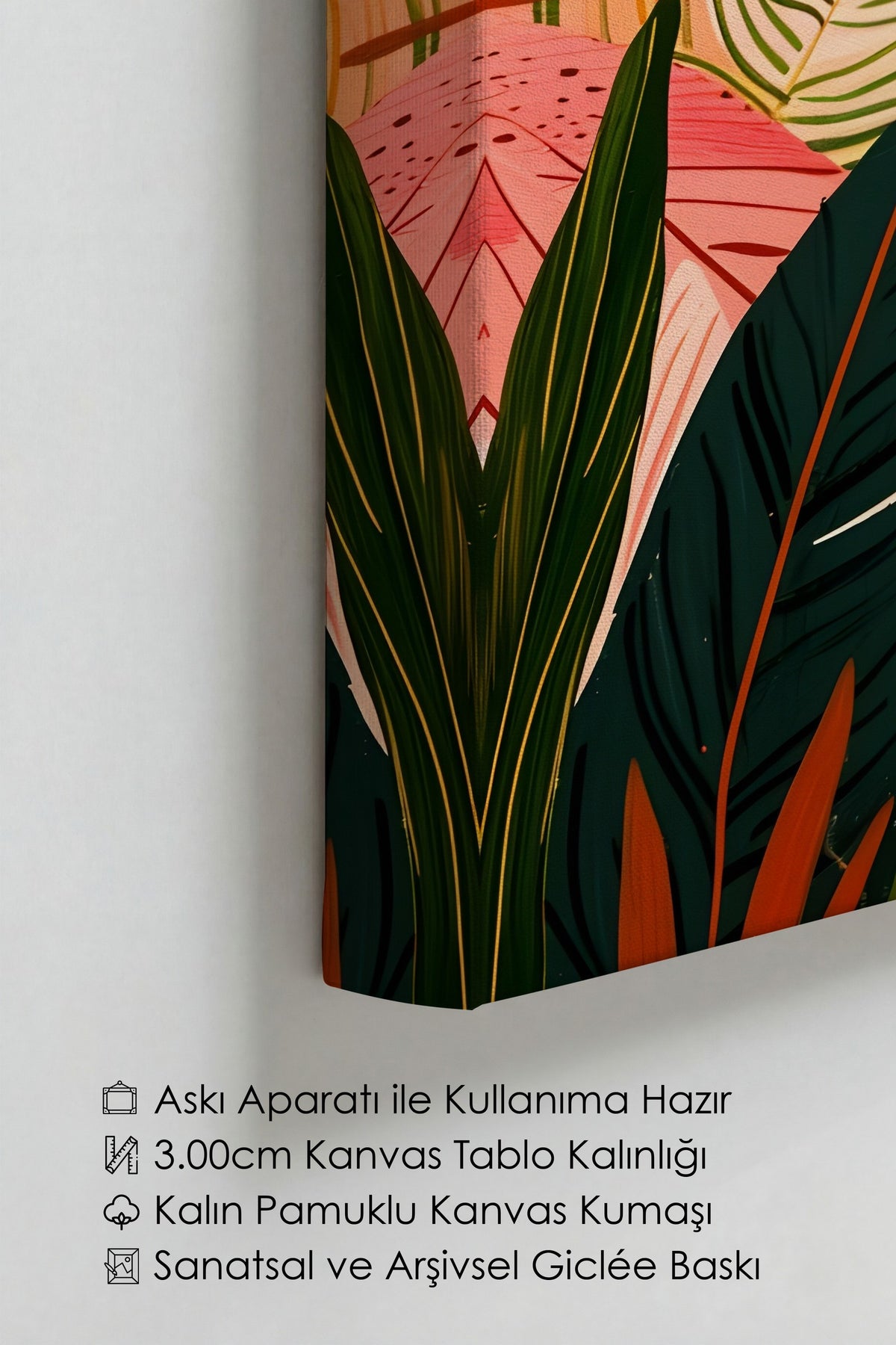 Farklı Tonlarda Tropikal Yaprak Deseni Maximalist Kanvas Tablo