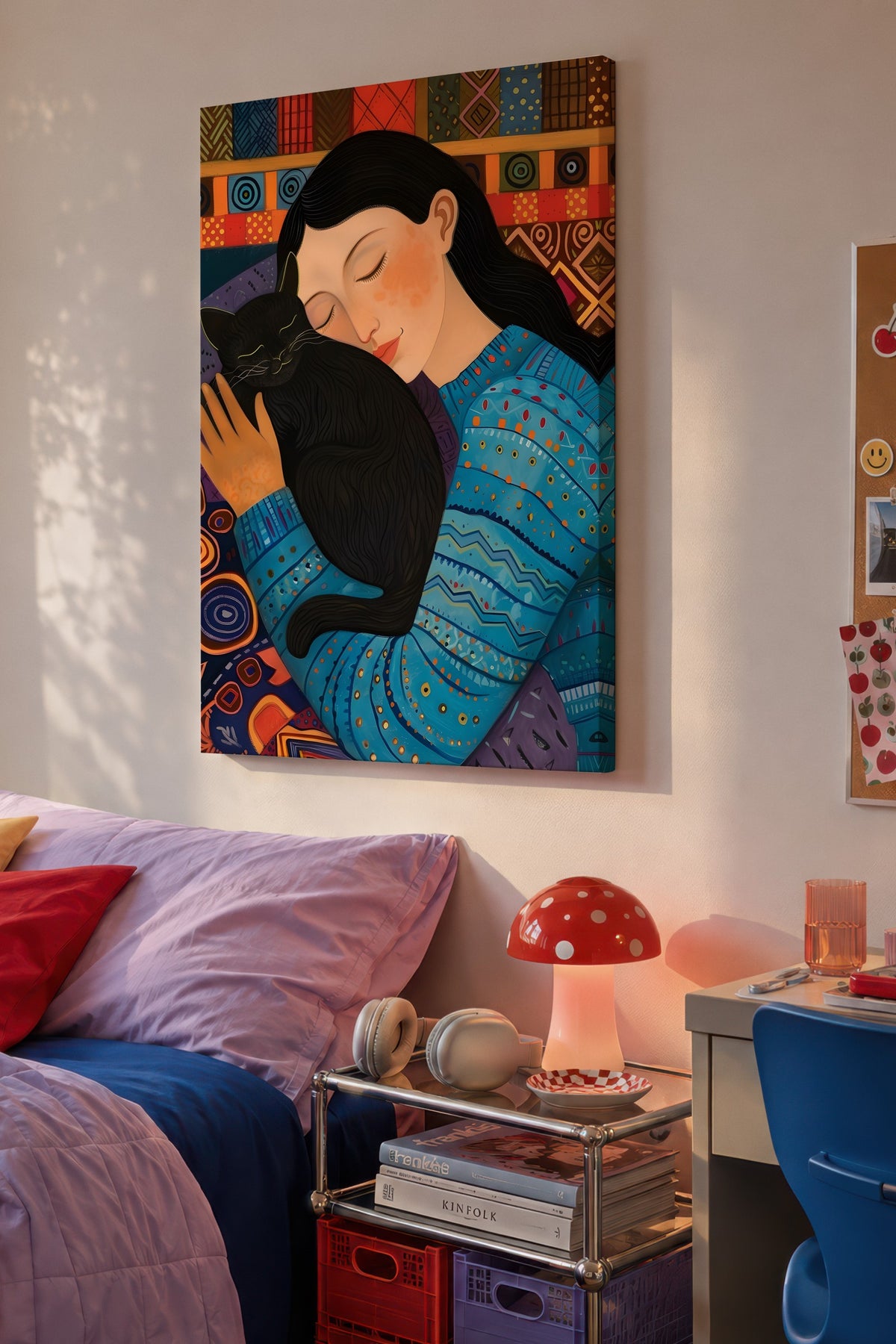 Kediyle Huzur Bulan Kadın Maximalist Kanvas Tablo