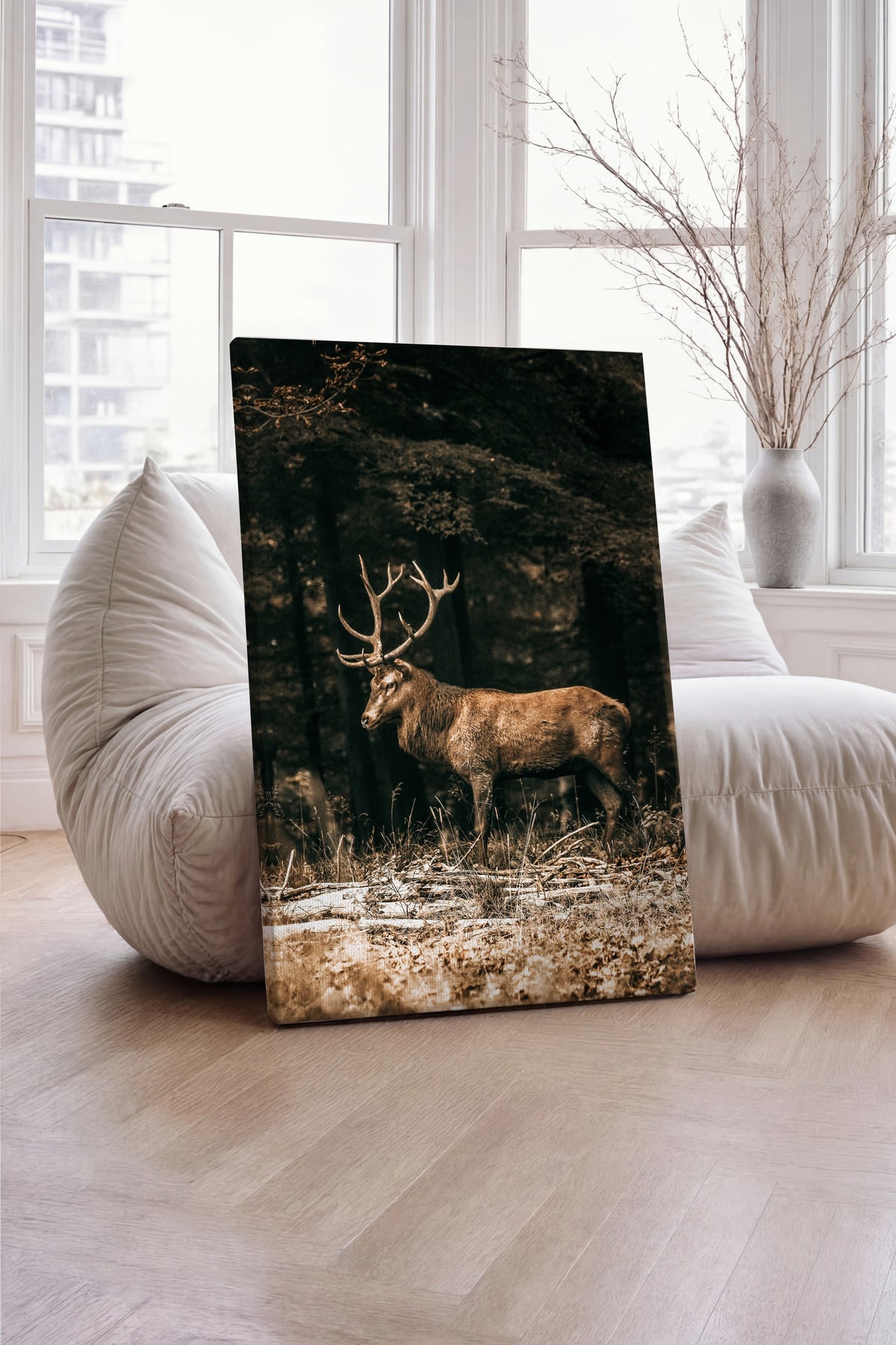 Ormanda Geyik Rustic Kanvas Tablo