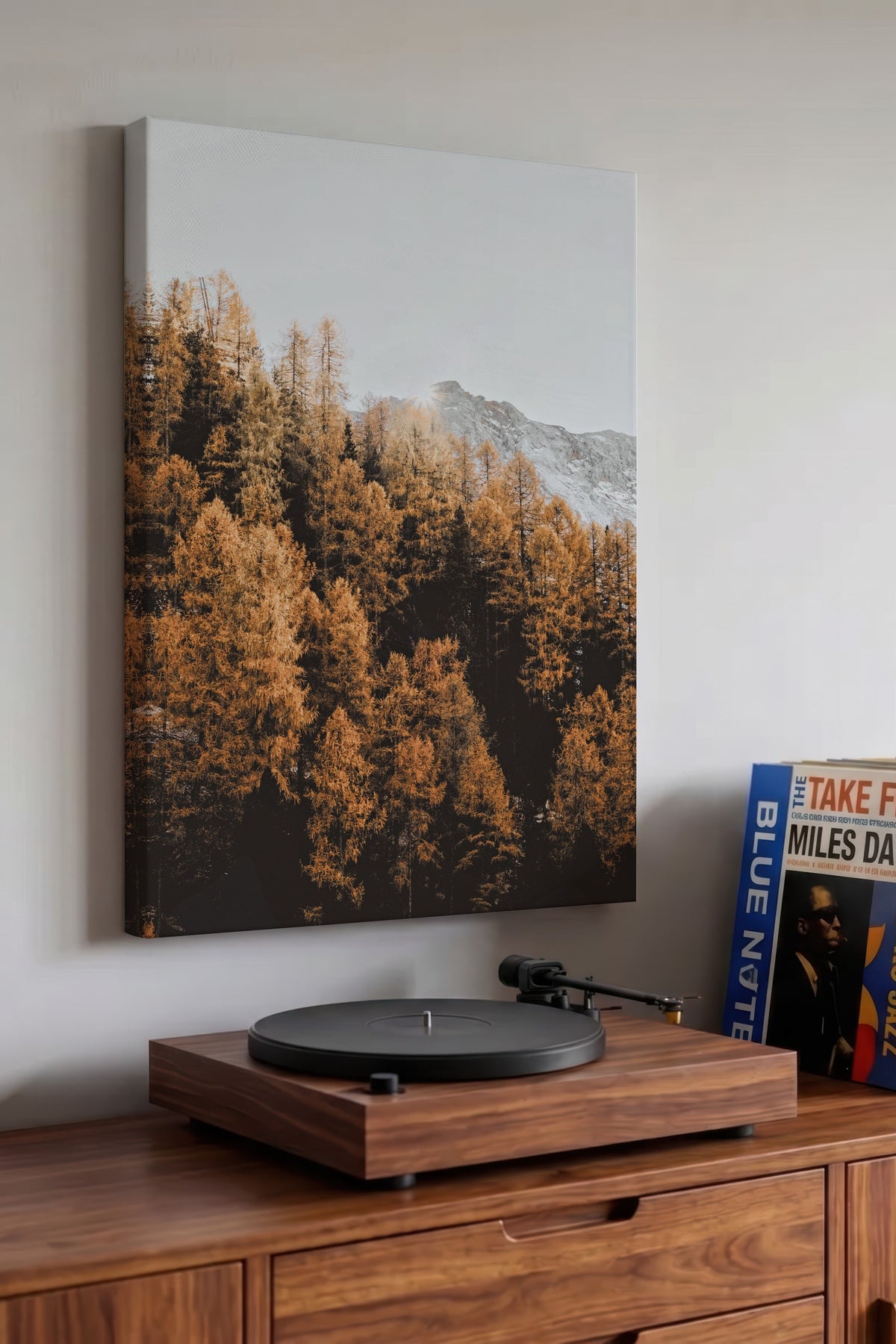 Sonbahar Ormanı ve Dağ Manzarası Rustic Kanvas Tablo