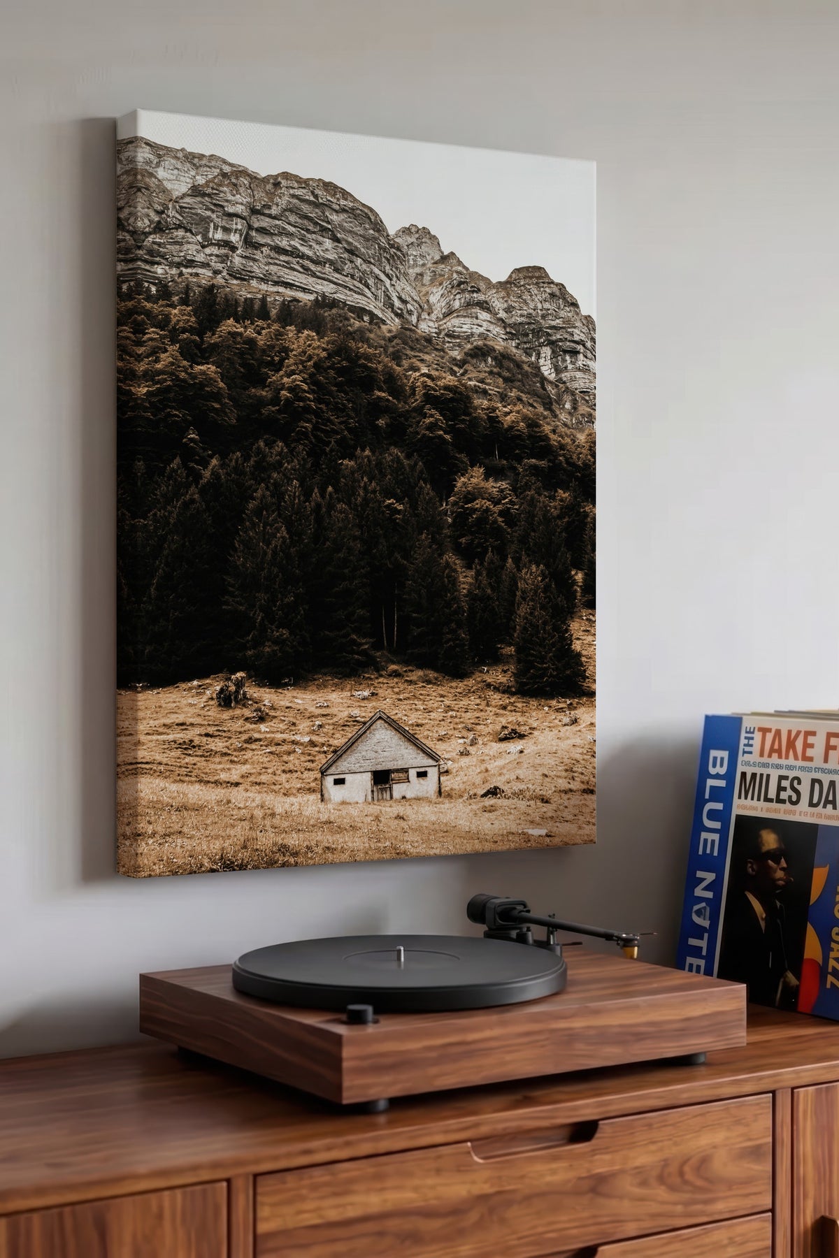 Dağ Eteğinde Yalnız Kulübe Rustic Kanvas Tablo
