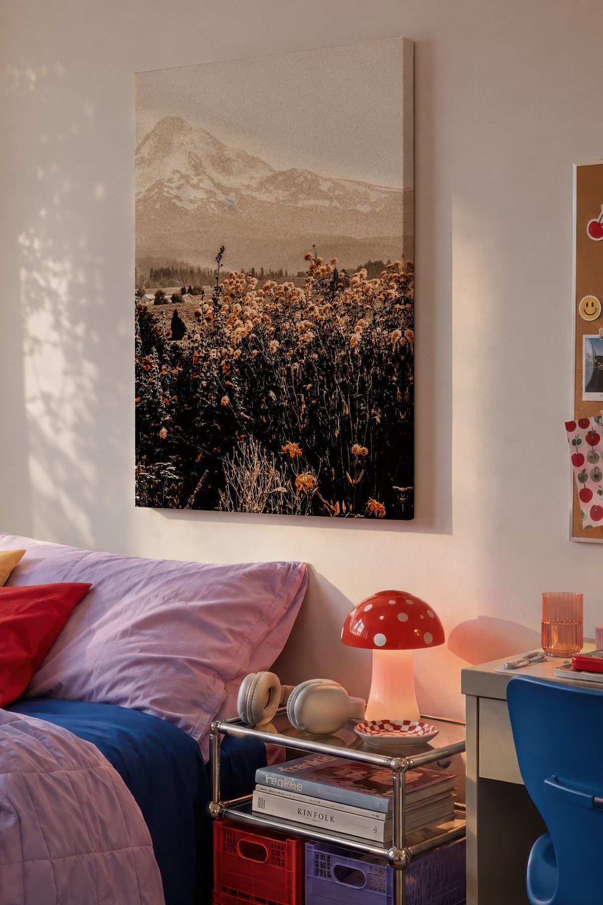 Sisli Dağ ve Kır Çiçekleri Rustic Kanvas Tablo
