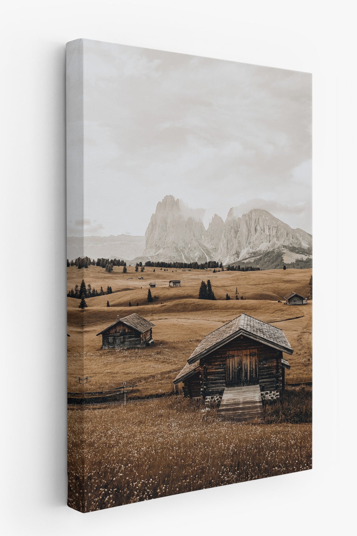 Dağ Eteğinde Evler Rustic Kanvas Tablo
