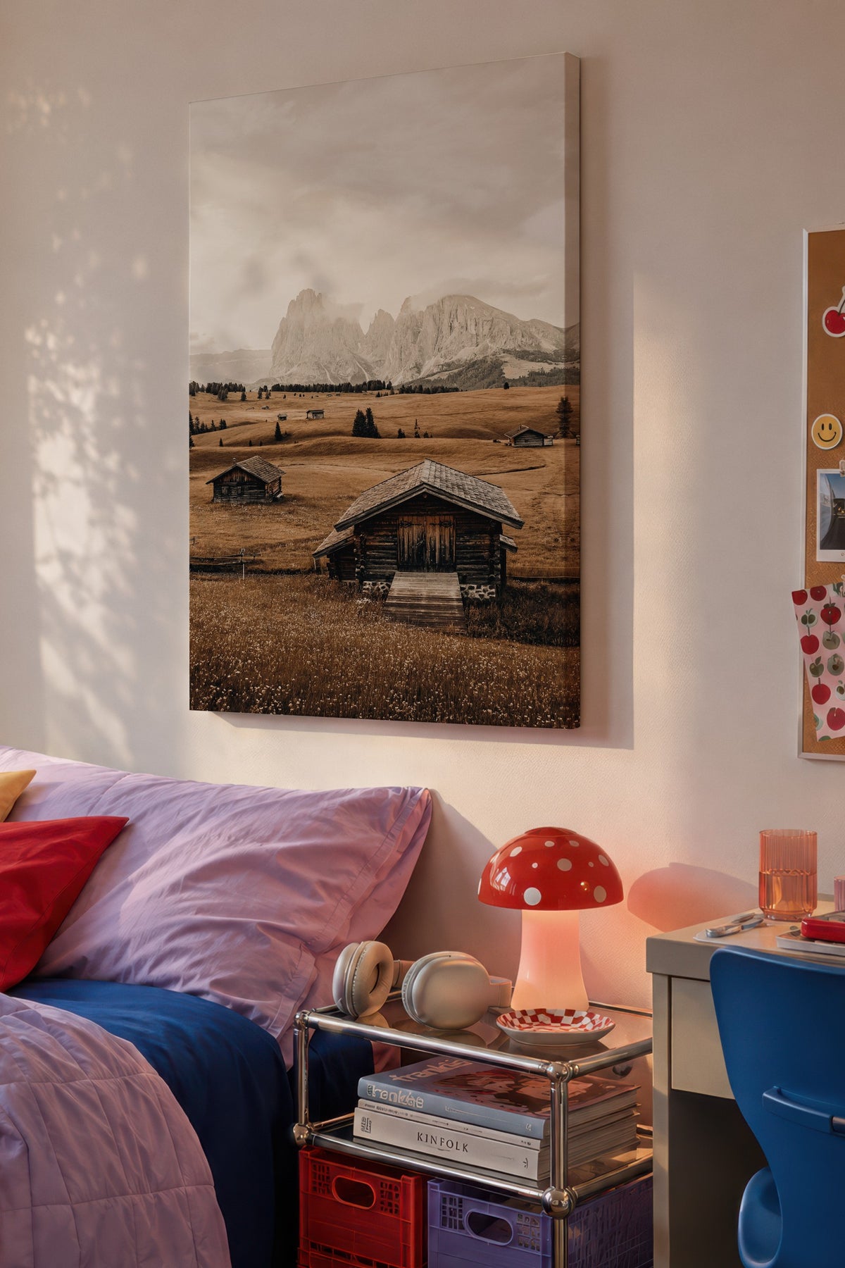 Dağ Eteğinde Evler Rustic Kanvas Tablo