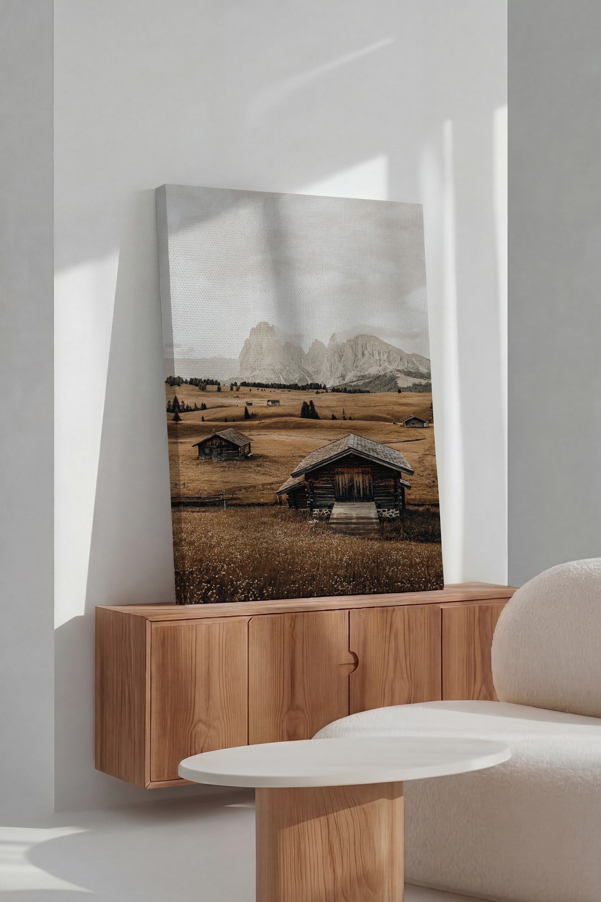Dağ Eteğinde Evler Rustic Kanvas Tablo