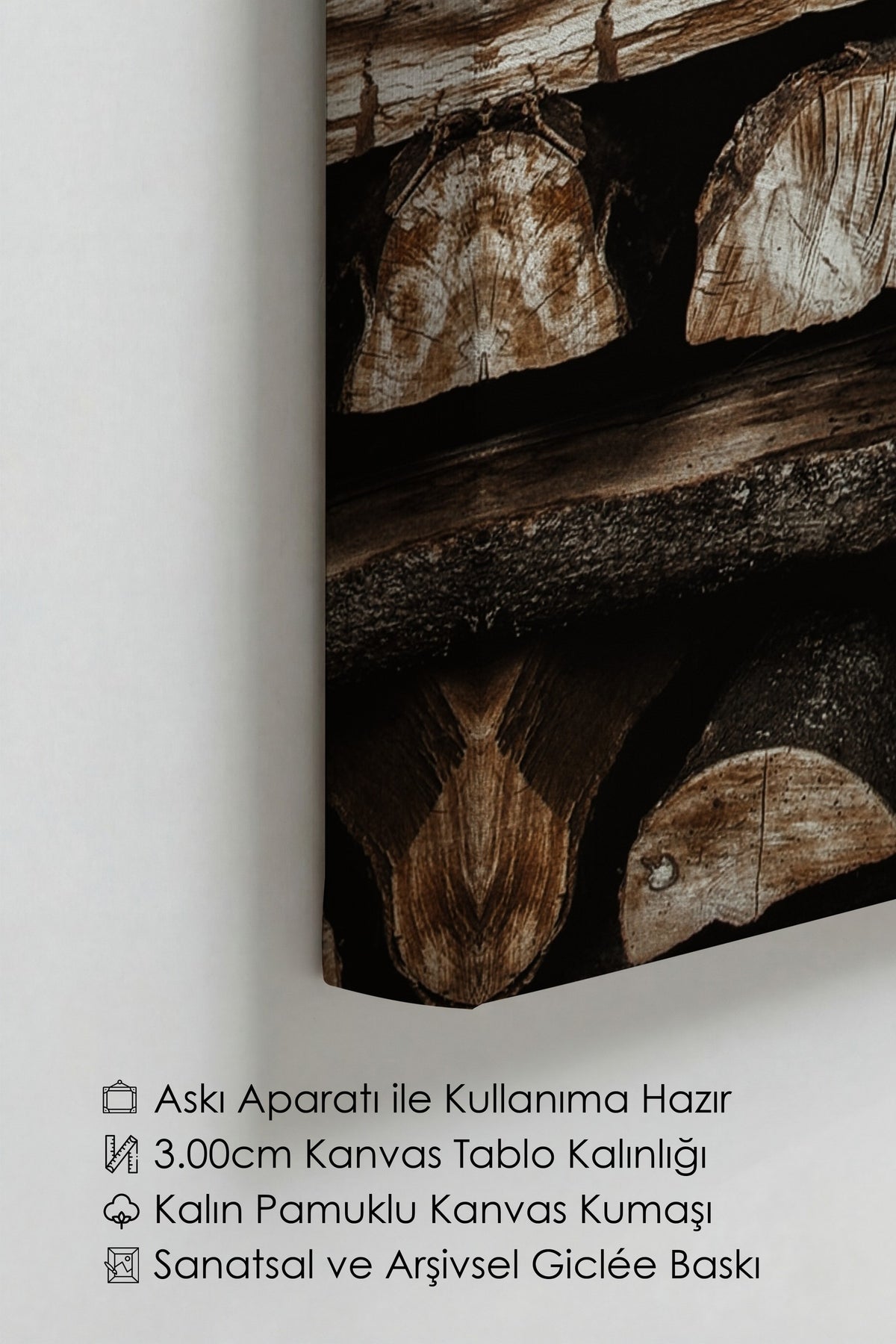 İstiflenmiş Odun Dokusu Rustic Kanvas Tablo