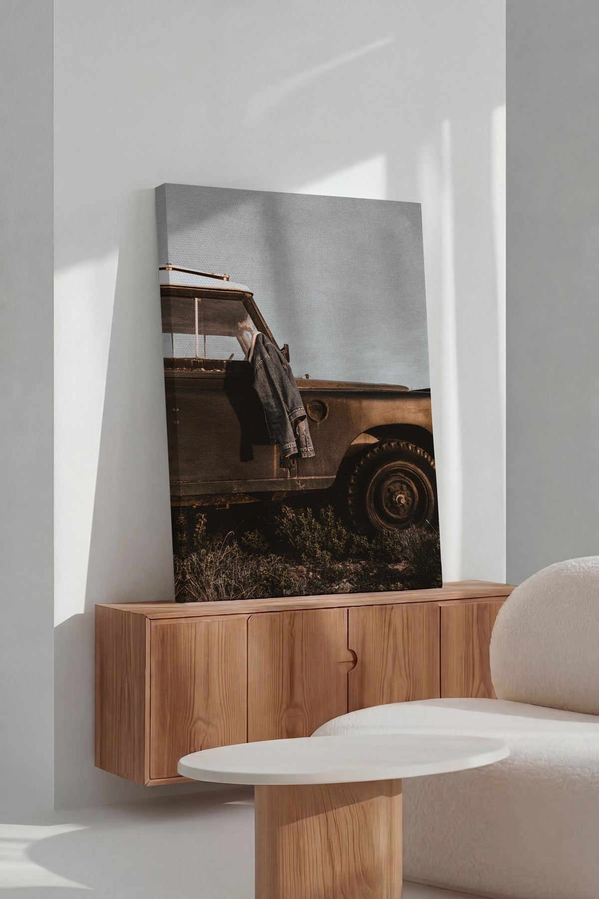 Terkedilmiş Arazi Aracı ve Kot Ceket Rustic Kanvas Tablo