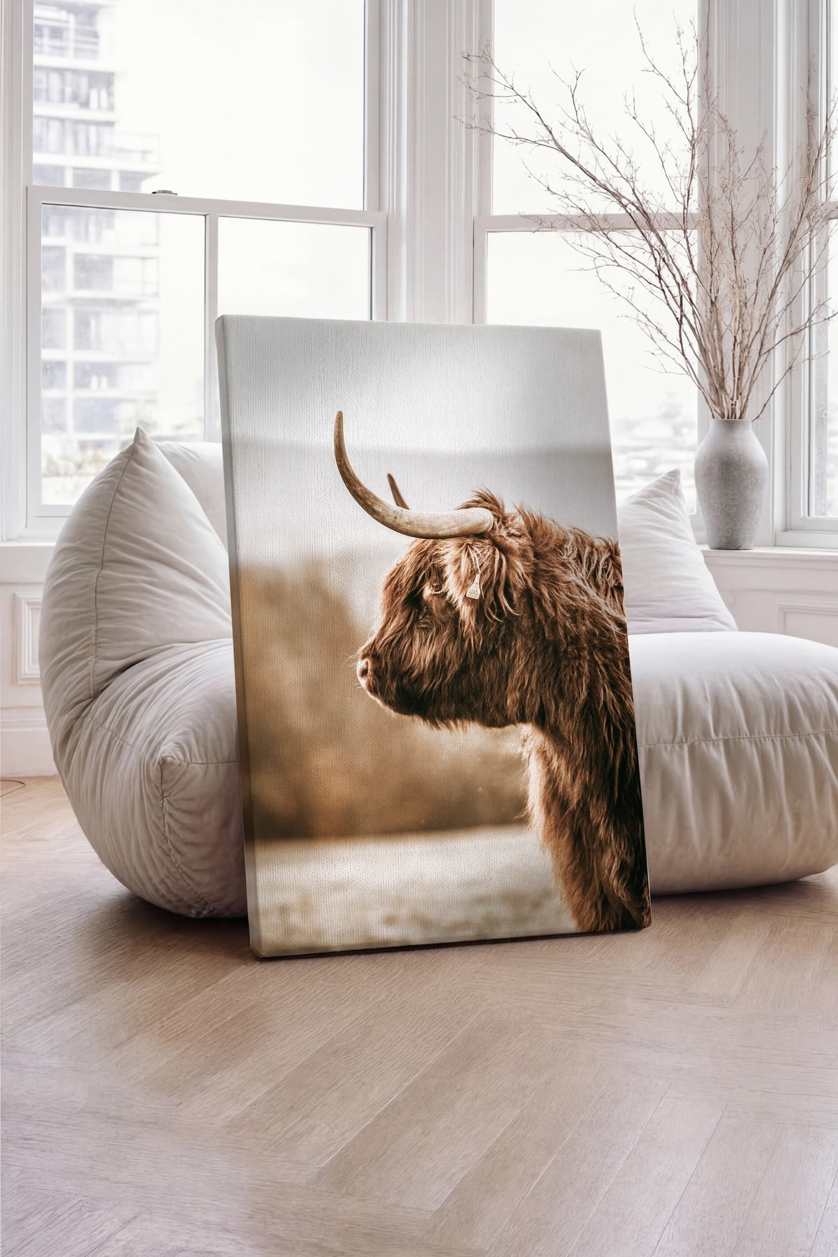 Highland Sığırı Portresi Rustic Kanvas Tablo
