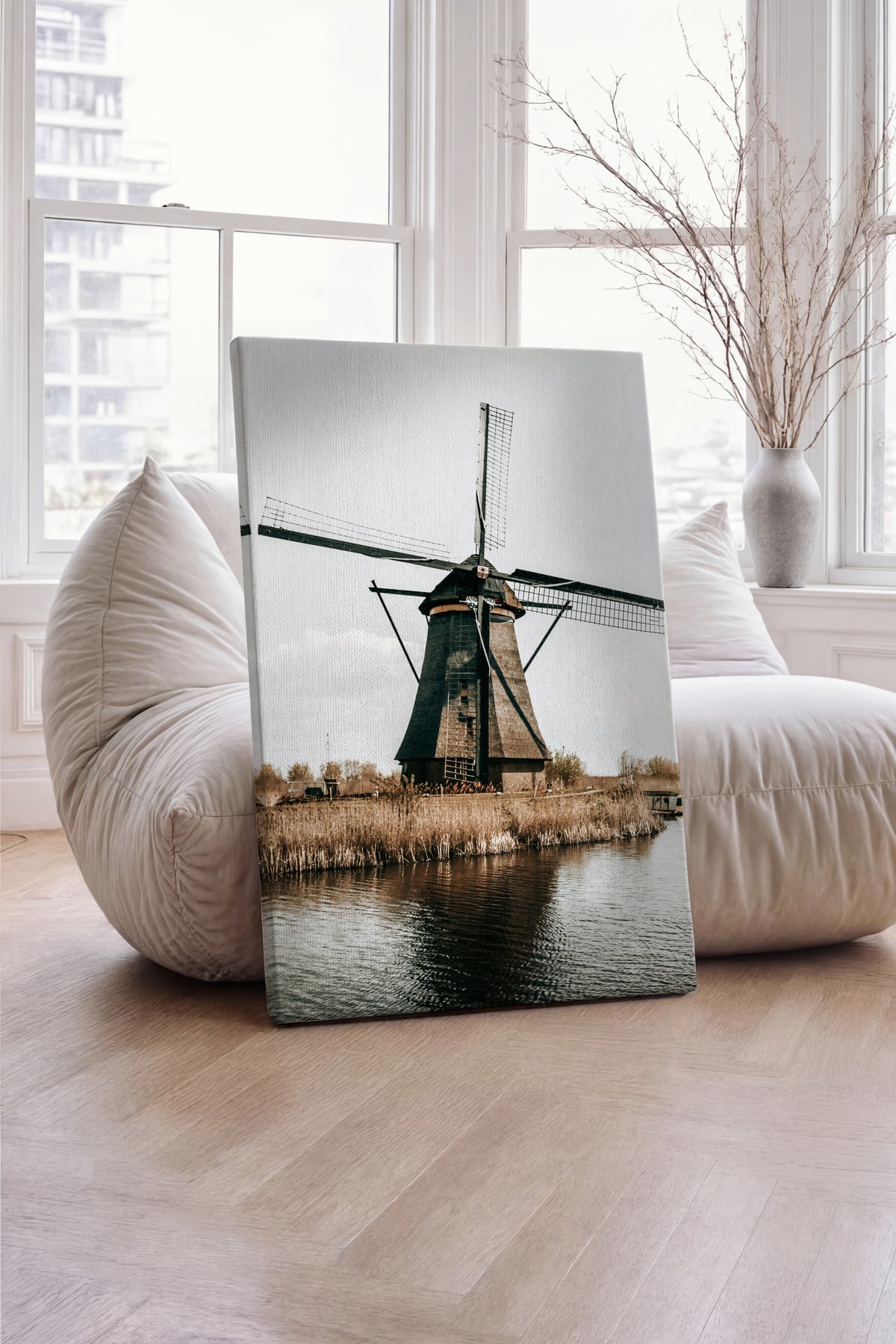 Hollanda Yel Değirmeni Rustic Kanvas Tablo