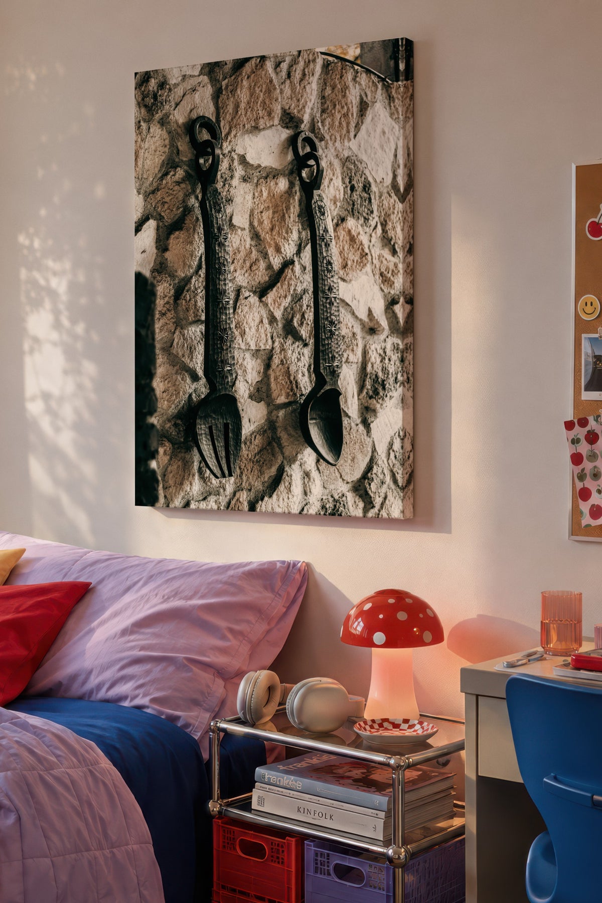 Duvarda Asılı Demir Kaşık ve Çatal Rustic Kanvas Tablo