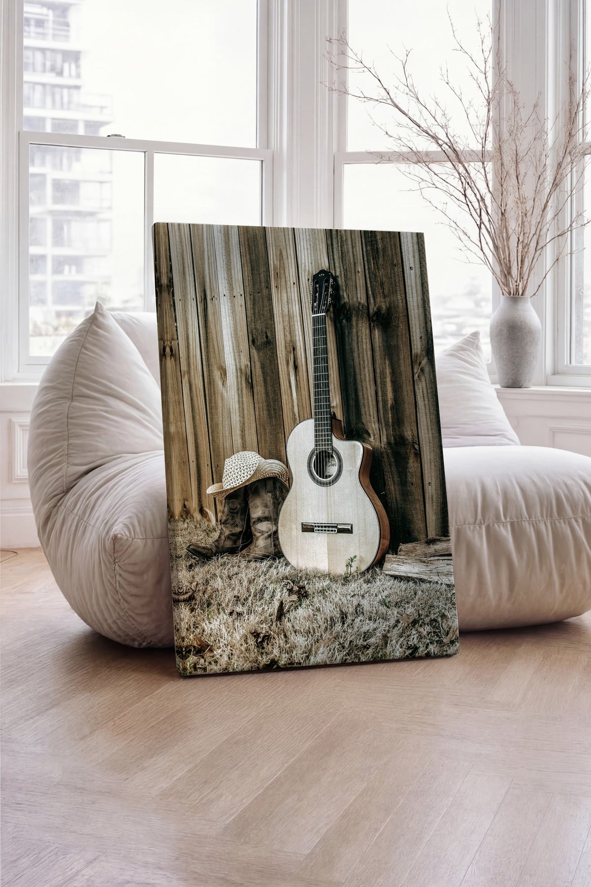 Rustik Gitar ve Kovboy Çizmeleri Rustic Kanvas Tablo