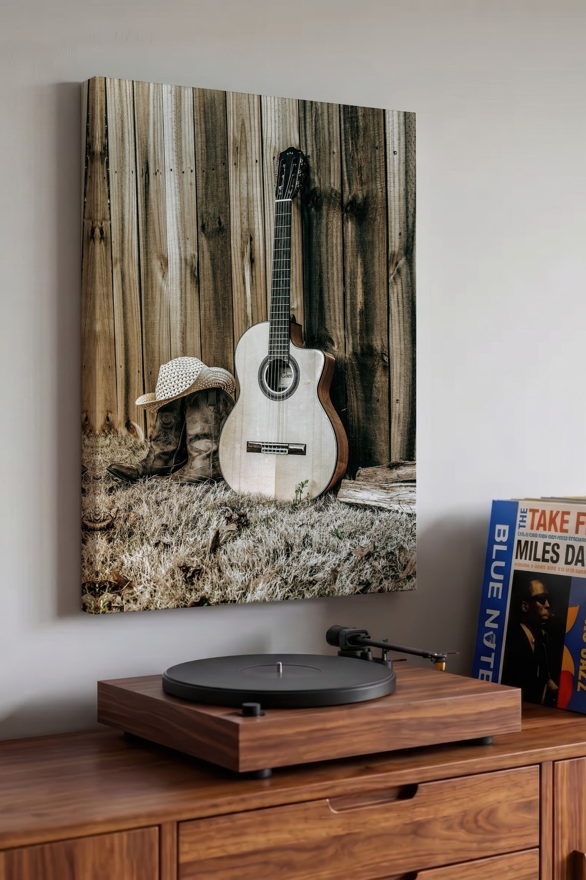 Rustik Gitar ve Kovboy Çizmeleri Rustic Kanvas Tablo