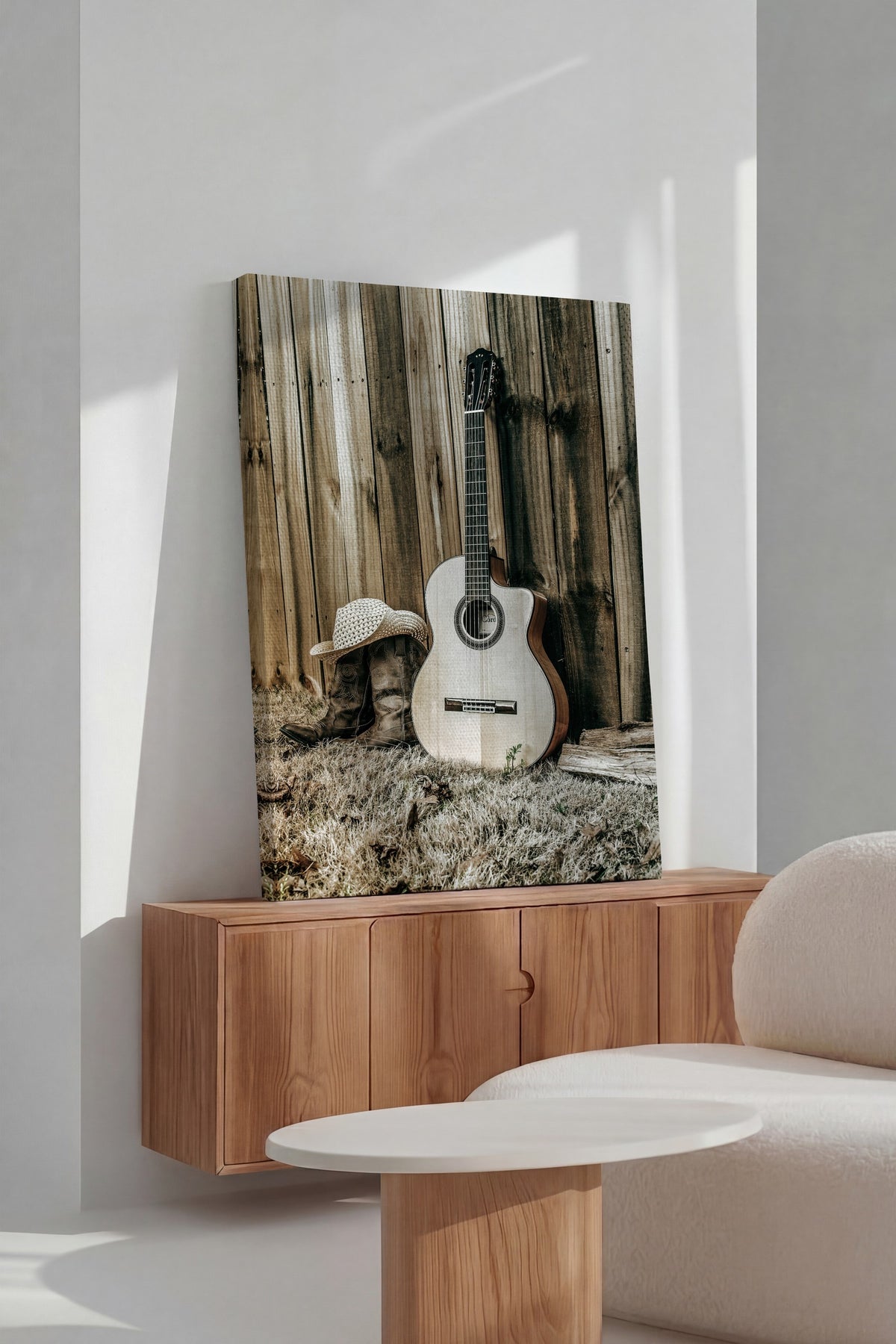 Rustik Gitar ve Kovboy Çizmeleri Rustic Kanvas Tablo