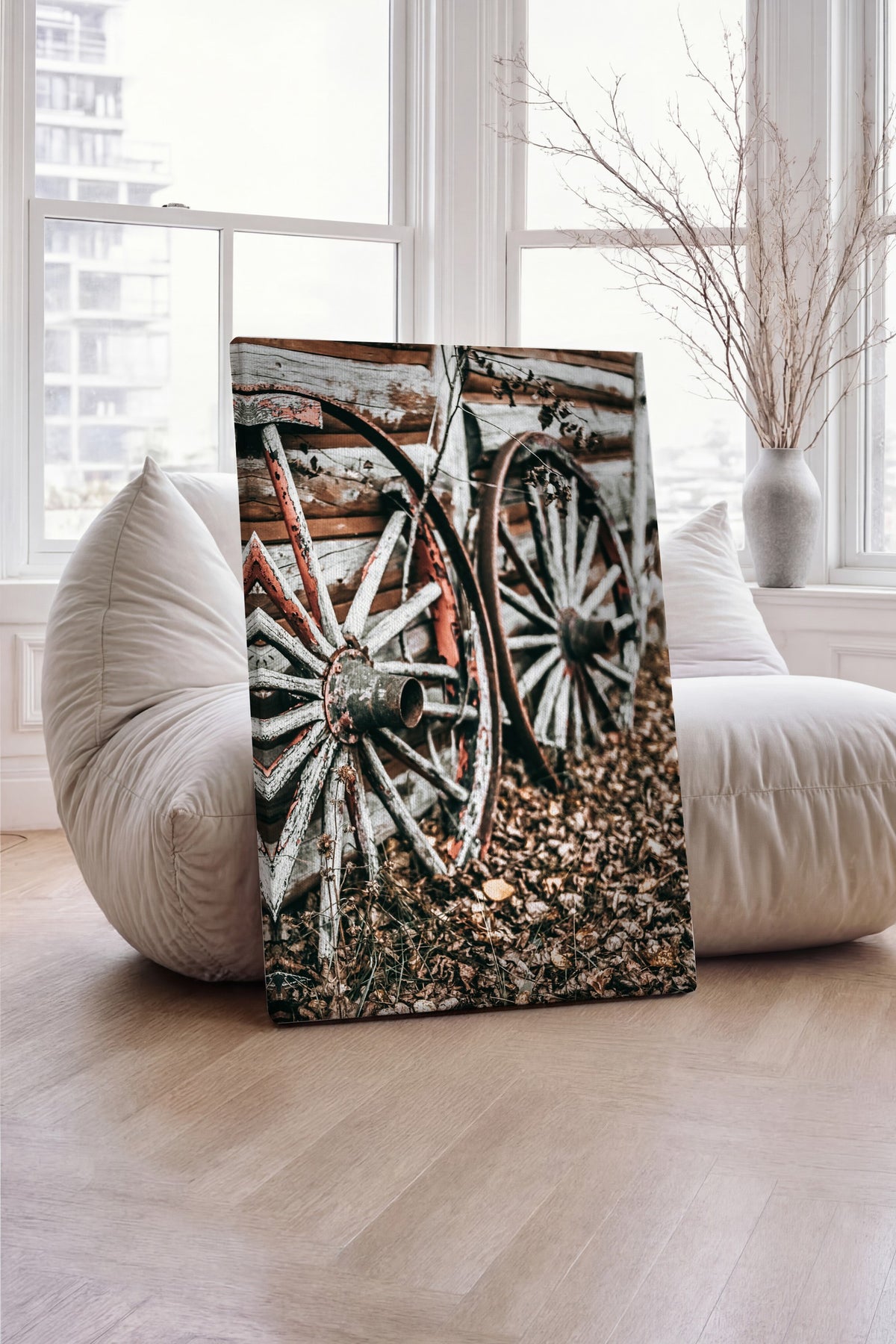 Nostaljik At Arabası Tekerlekleri Rustic Kanvas Tablo