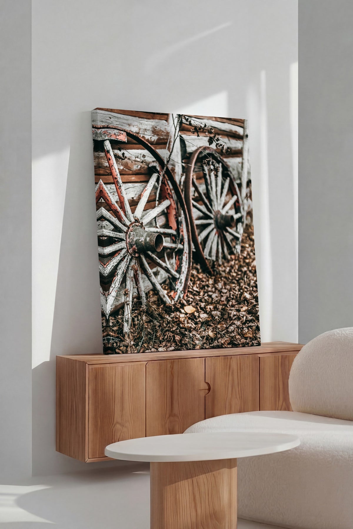 Nostaljik At Arabası Tekerlekleri Rustic Kanvas Tablo