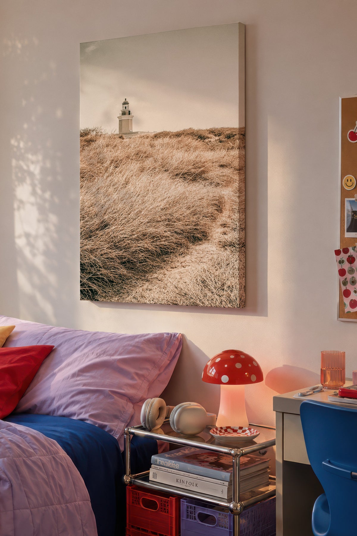 Deniz Feneri ve Sonbahar Otları Rustic Kanvas Tablo