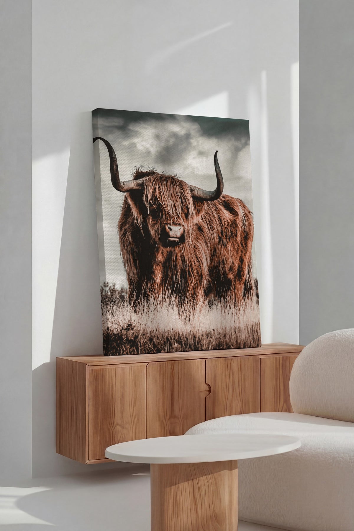 Farklı Tonlarda Highland İnek Portresi Rustic Kanvas Tablo