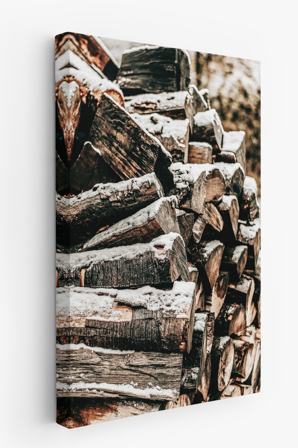 Kar Kaplı Odunlar Rustic Kanvas Tablo