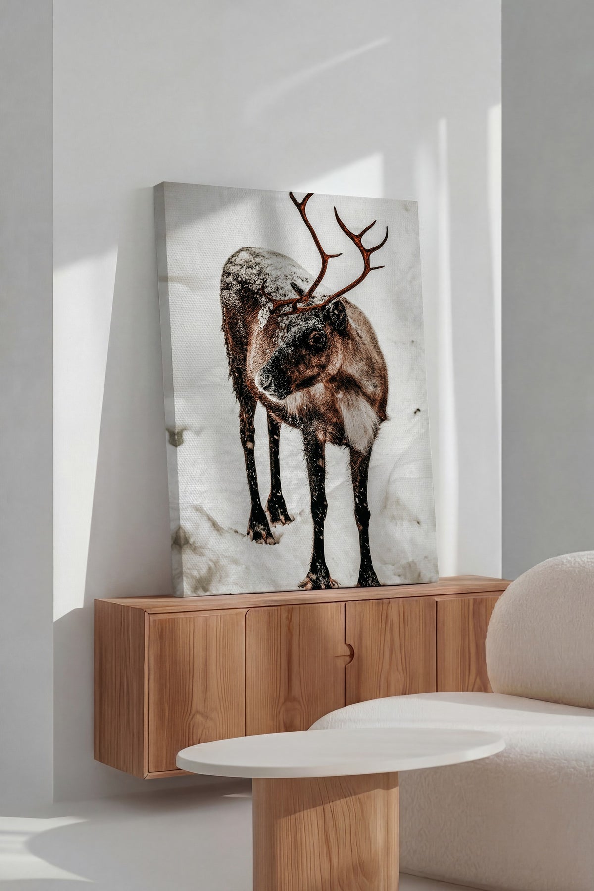 Karlı Geyik Portresi Rustic Kanvas Tablo