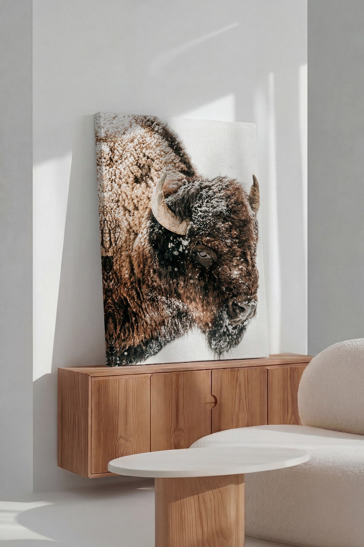 Karlı Bizon Portresi Rustic Kanvas Tablo