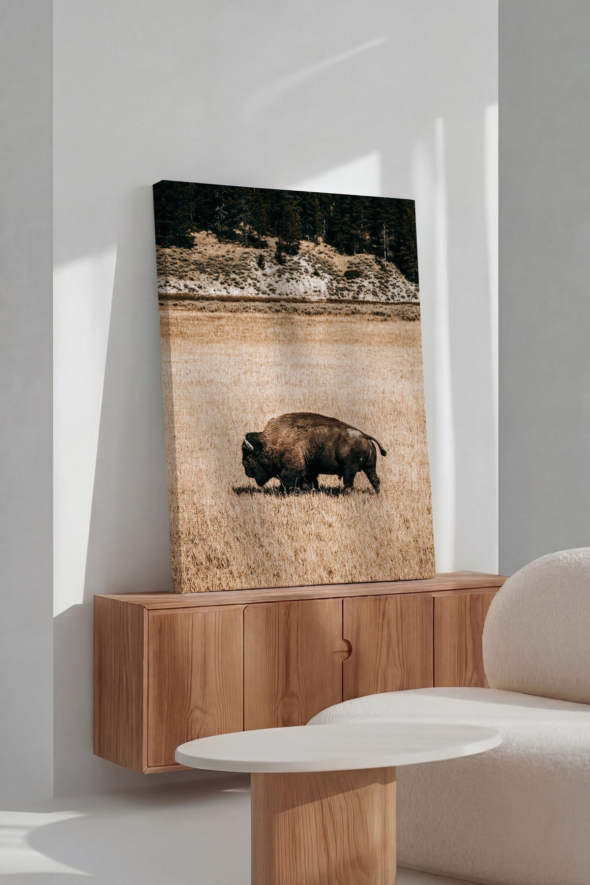 Bizon ve Sonbahar Ovası Rustic Kanvas Tablo