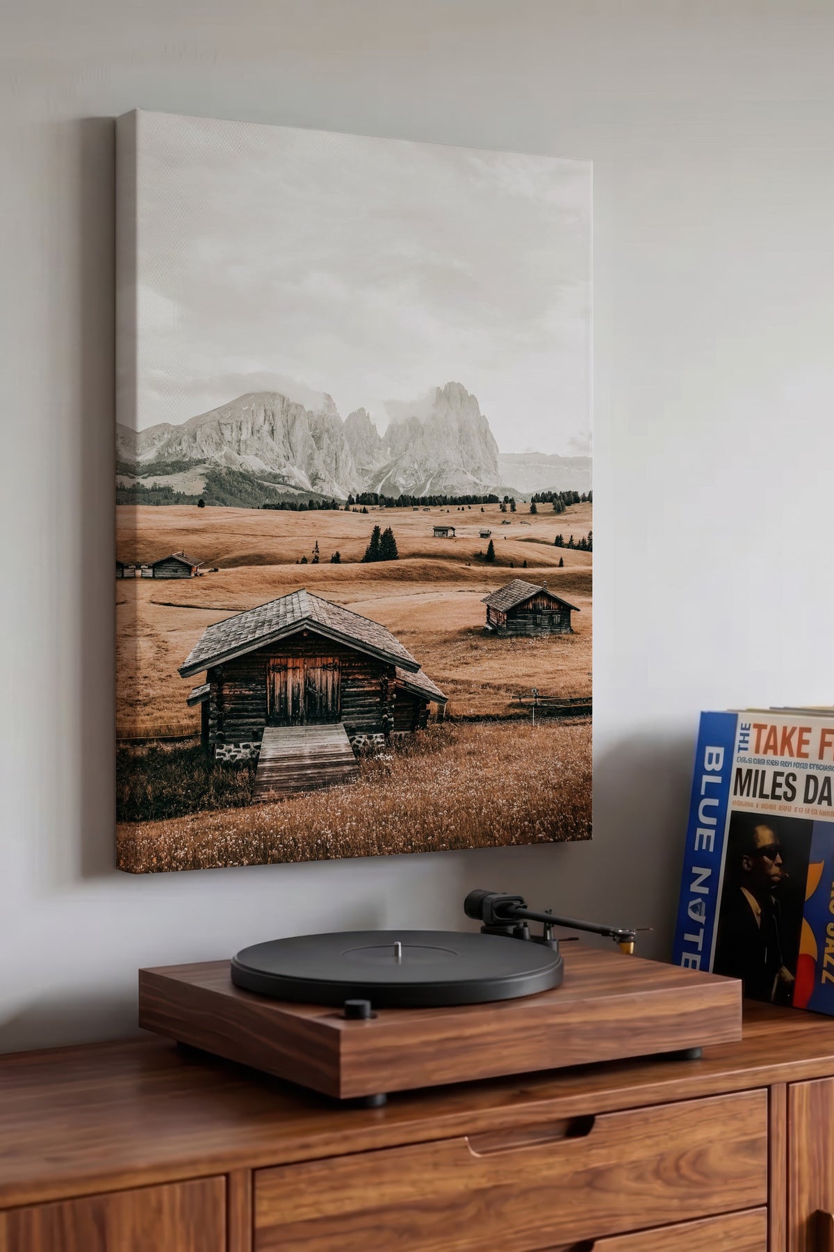 Dolomitler'de Dağ Kulübeleri Rustic Kanvas Tablo