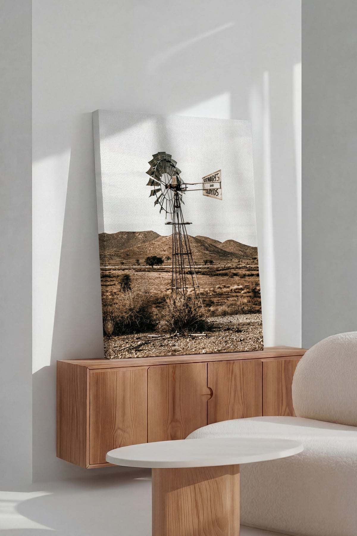 Çölde Yel Değirmeni Rustic Kanvas Tablo