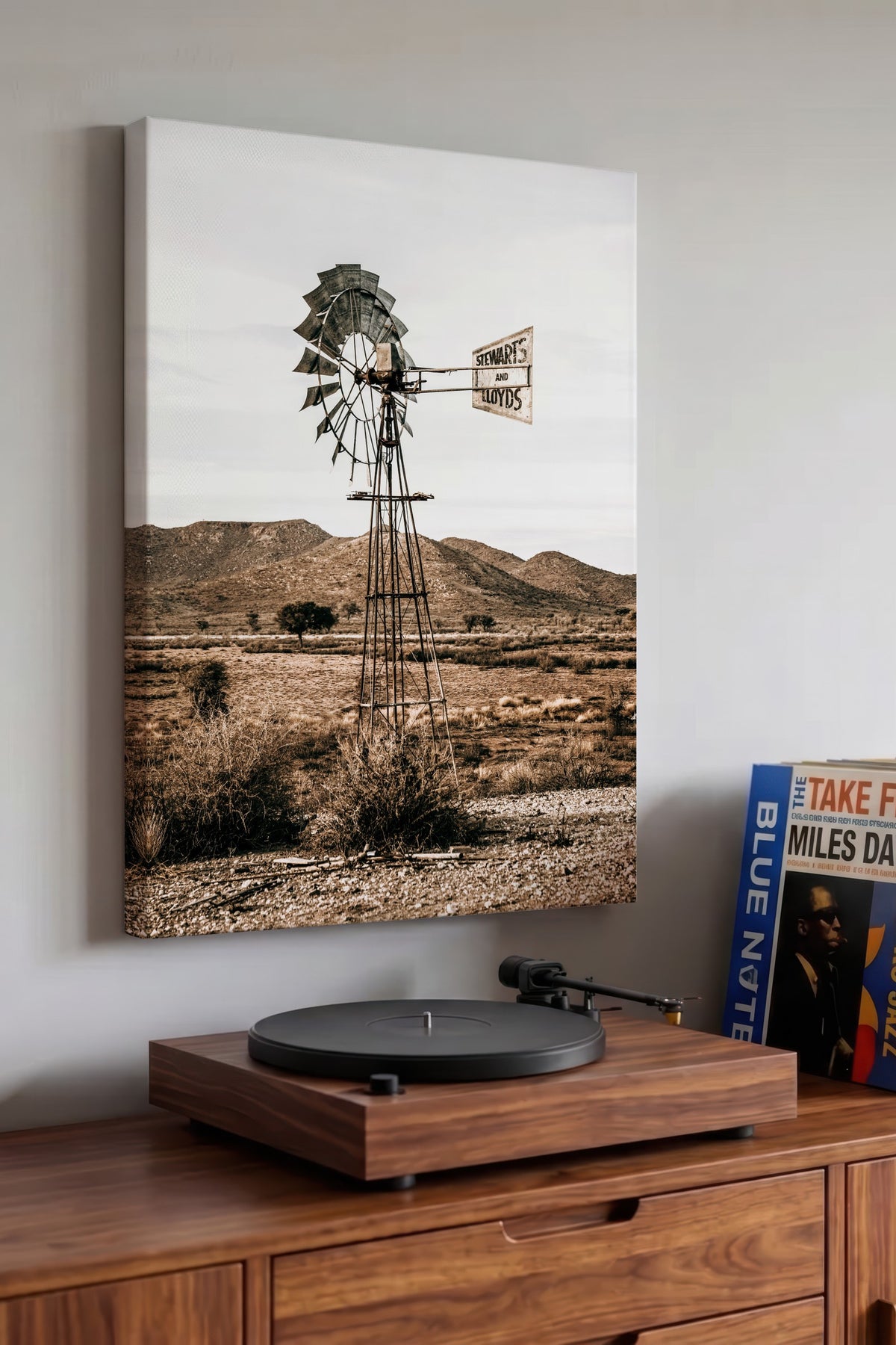 Çölde Yel Değirmeni Rustic Kanvas Tablo