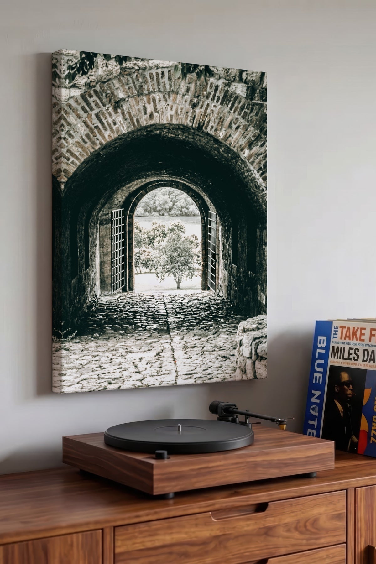 Taş Tünel ve Açık Kapı Rustic Kanvas Tablo