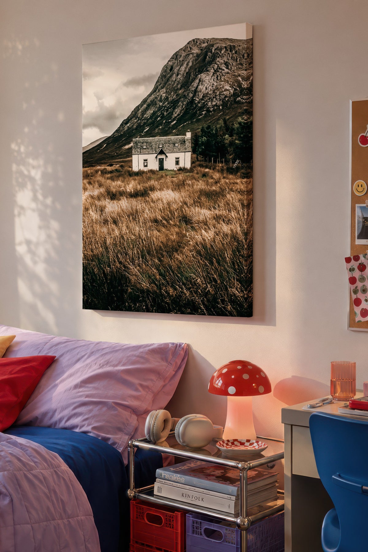 Dağ ve Ev Manzarası Rustic Kanvas Tablo