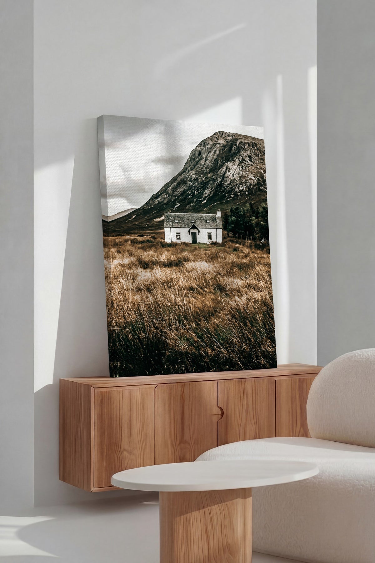 Dağ ve Ev Manzarası Rustic Kanvas Tablo