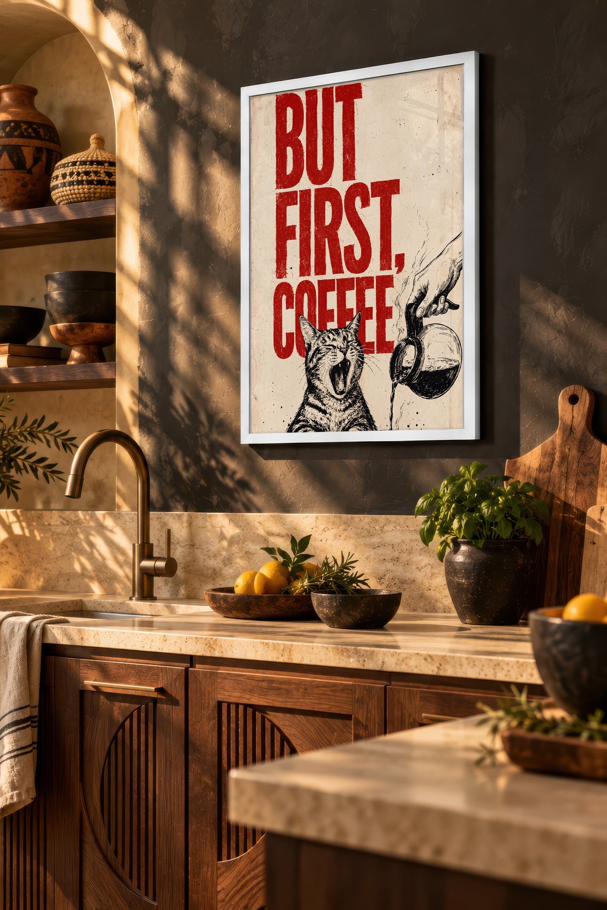 BUT FIRST, COFFEE Poster – Beyaz Çerçeveli Tablo