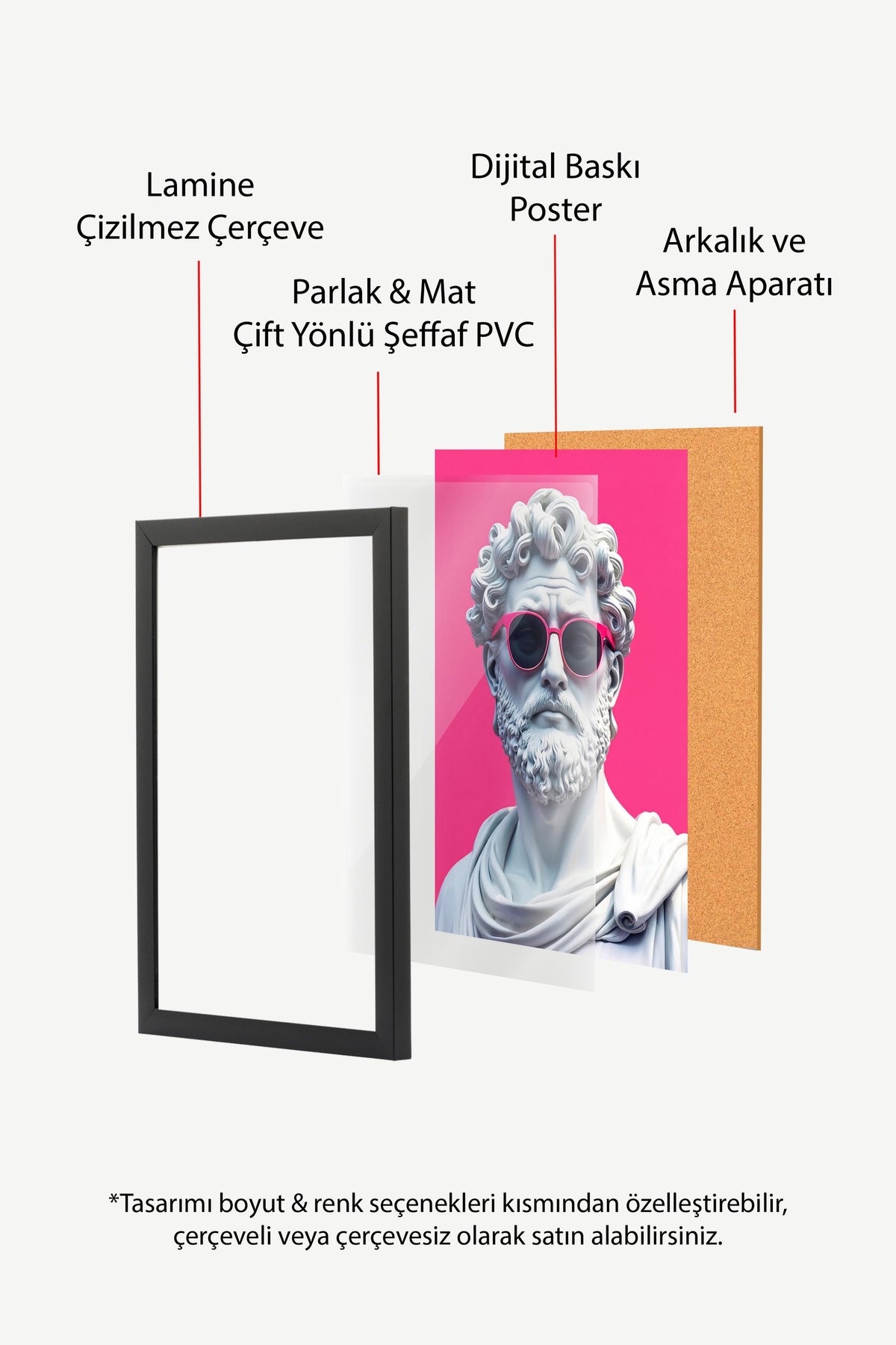 Heykel Büstü ve Gözlük Poster – Siyah Çerçeveli Tablo