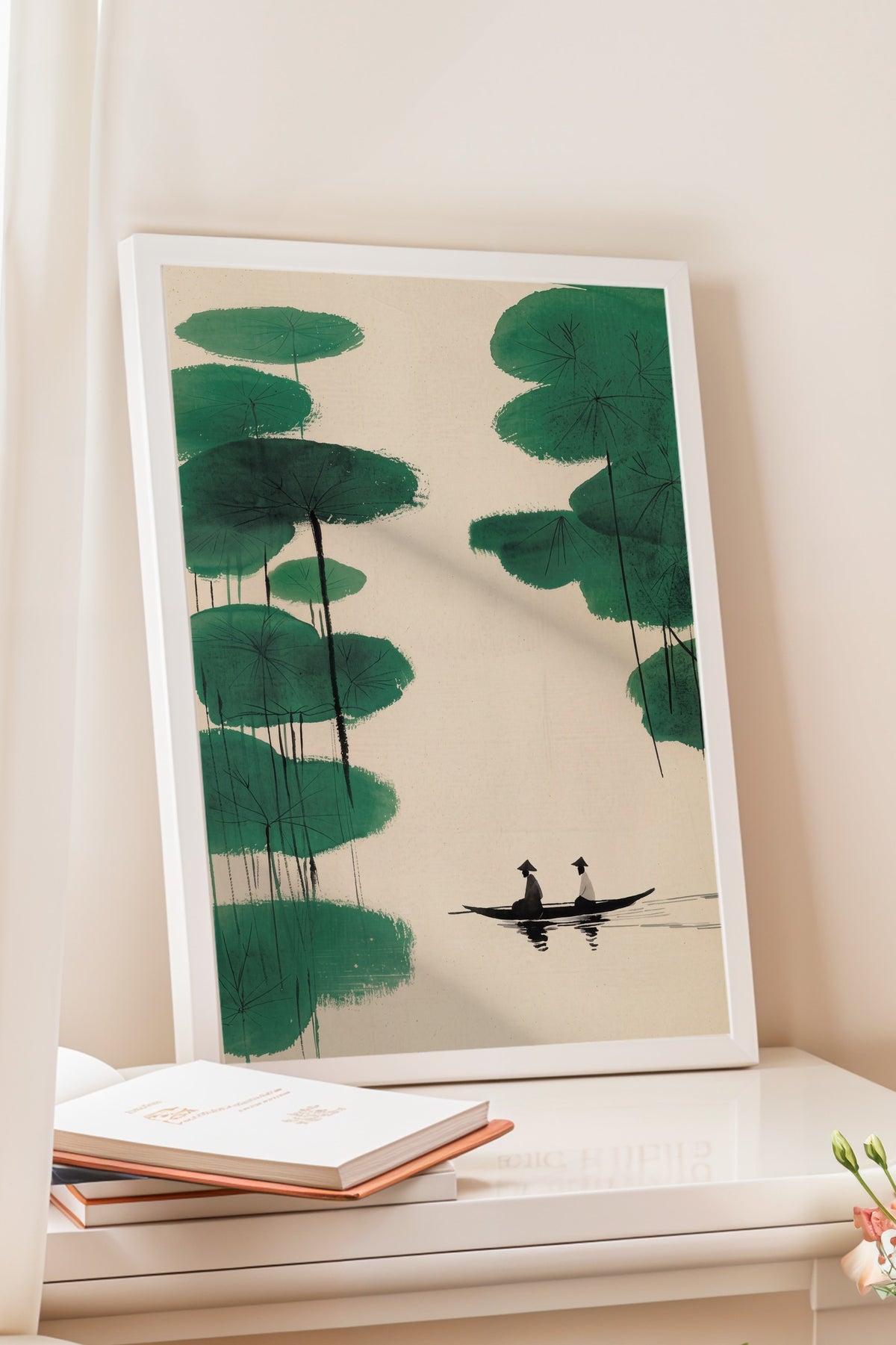 Sazlıklar Arasında Kürek Çeken Çift Poster – Beyaz Çerçeveli Tablo