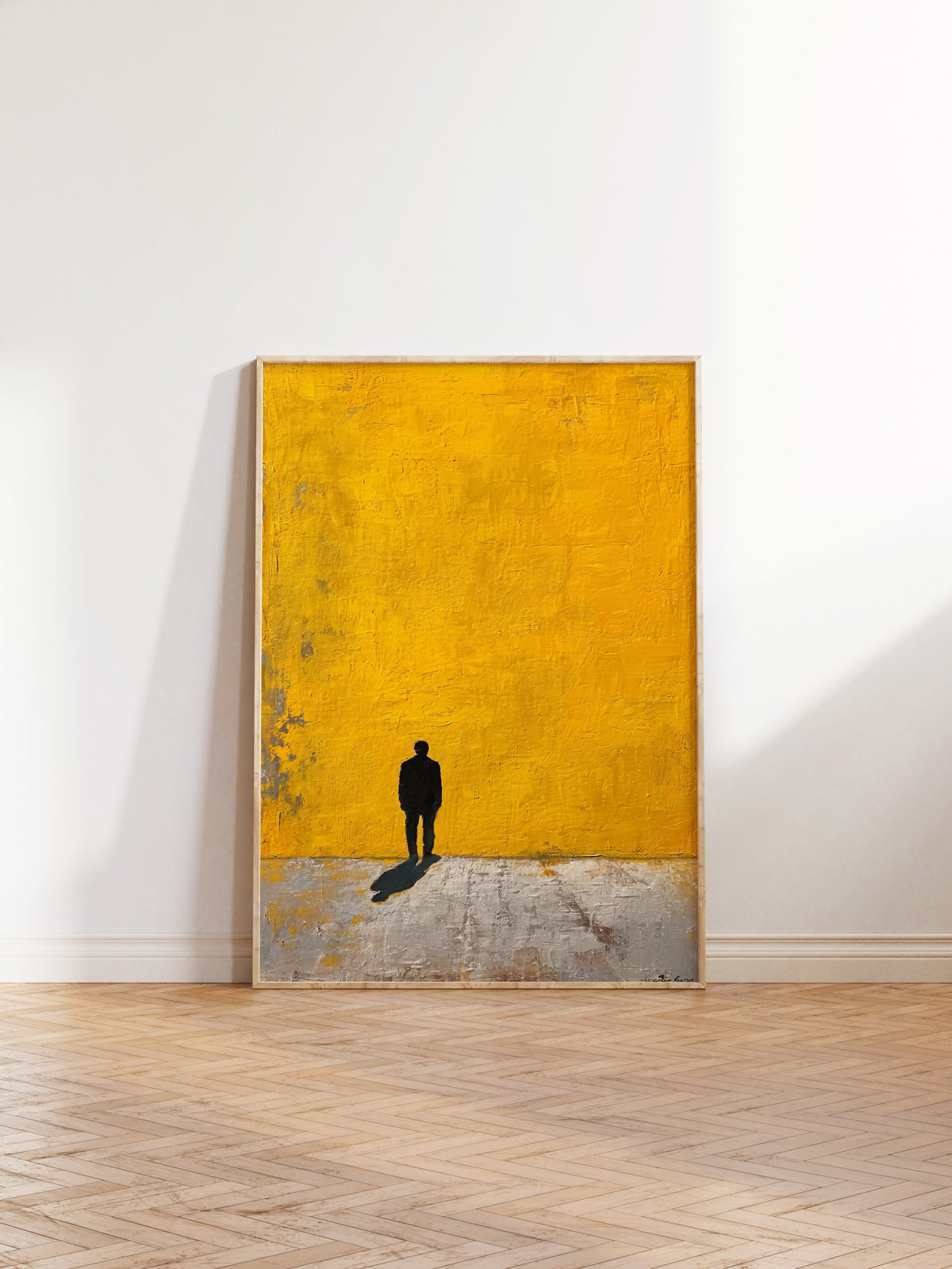 Sarı Duvarda Yalnız Yürüyüş Poster – Ahşap Çerçeveli Tablo