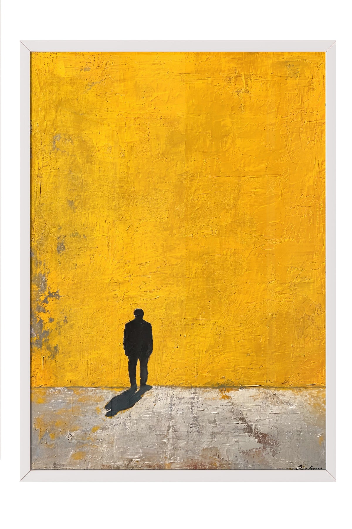 Sarı Duvarda Yalnız Yürüyüş Poster – Beyaz Çerçeveli Tablo