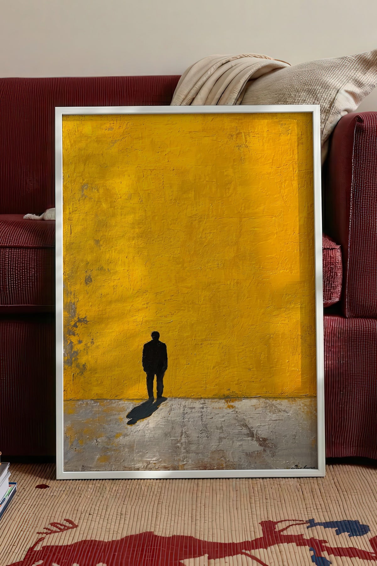 Sarı Duvarda Yalnız Yürüyüş Poster – Beyaz Çerçeveli Tablo
