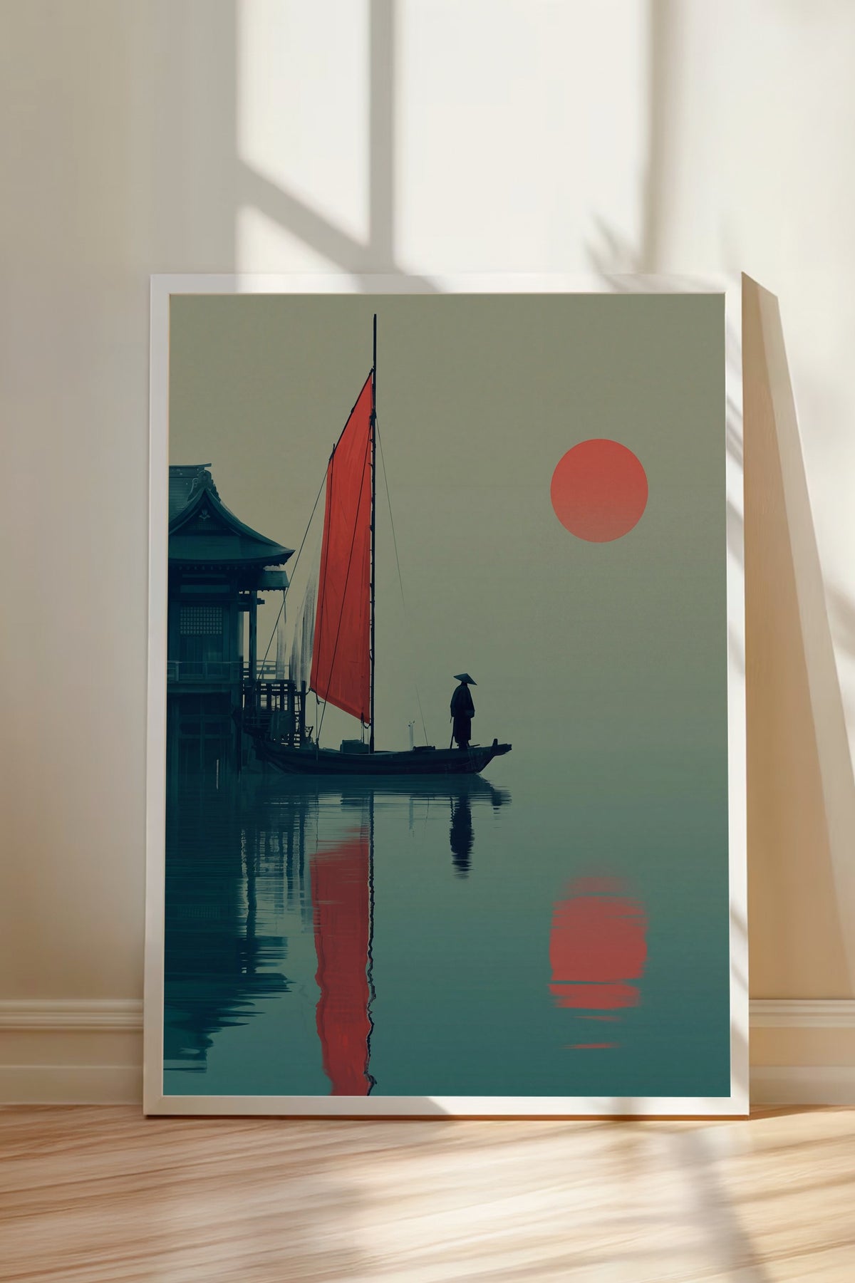 Kızıl Güneşte Yelkenli Tekne Poster – Beyaz Çerçeveli Tablo