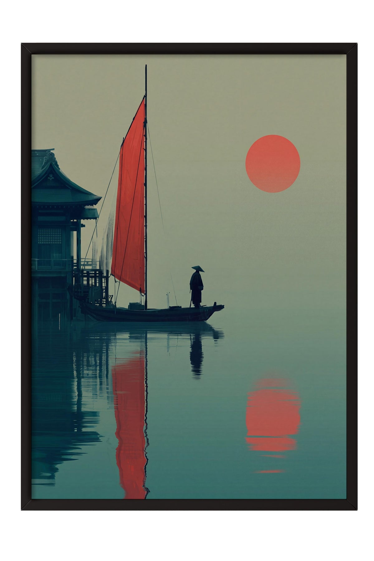 Kızıl Güneşte Yelkenli Tekne Poster – Siyah Çerçeveli Tablo